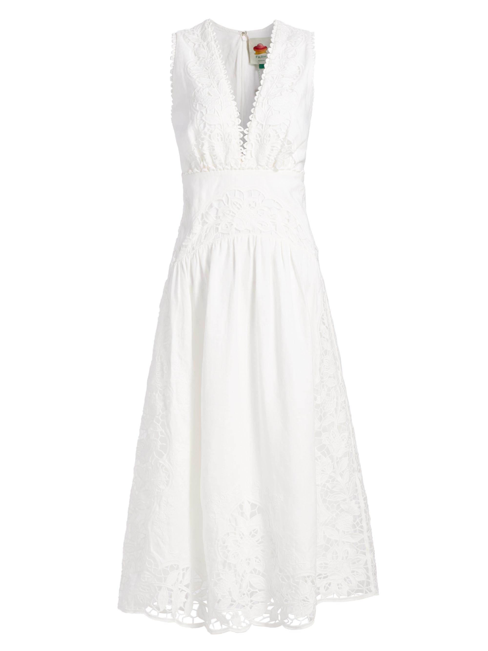 Farm Rio Women's Richilieu Embroidered V-Neck Midi-Dress - Off White