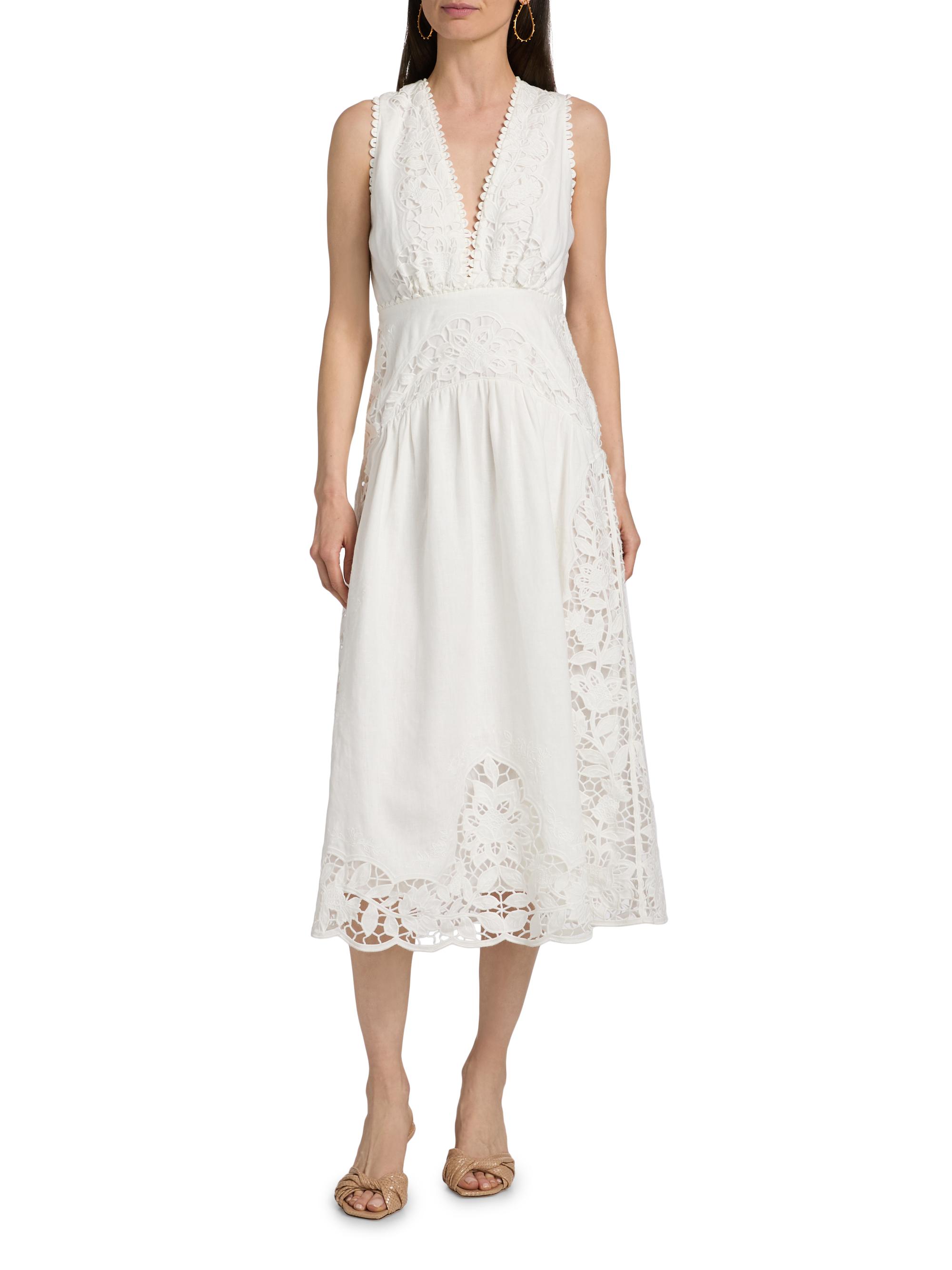 Farm Rio Richilieu Embroidered V-Neck Midi-Dress | Saks Fifth Avenue