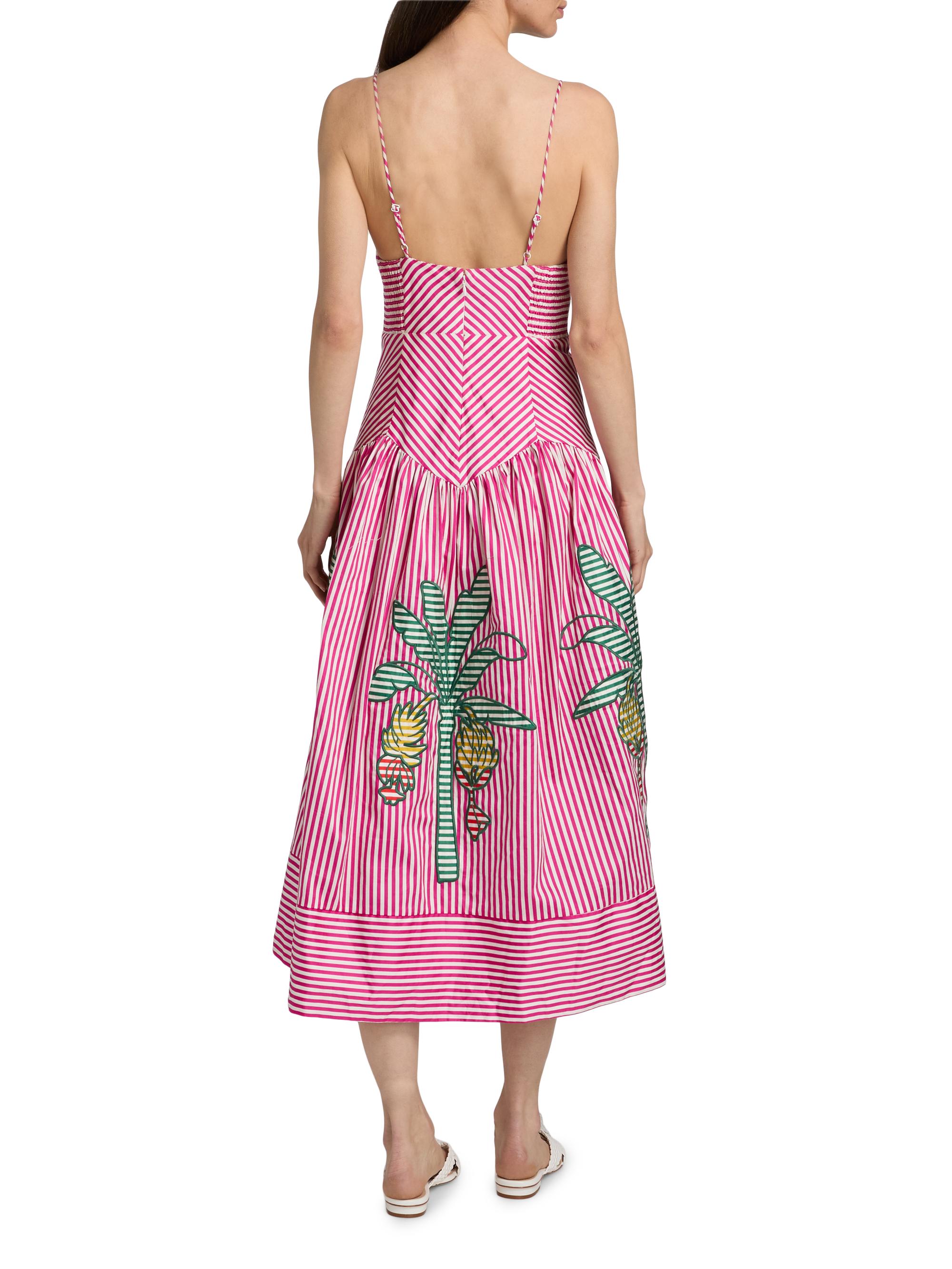 Farm Rio Women's Palm Tree Cutwork Striped Midi-Dress - Pink | Thumbnail 5