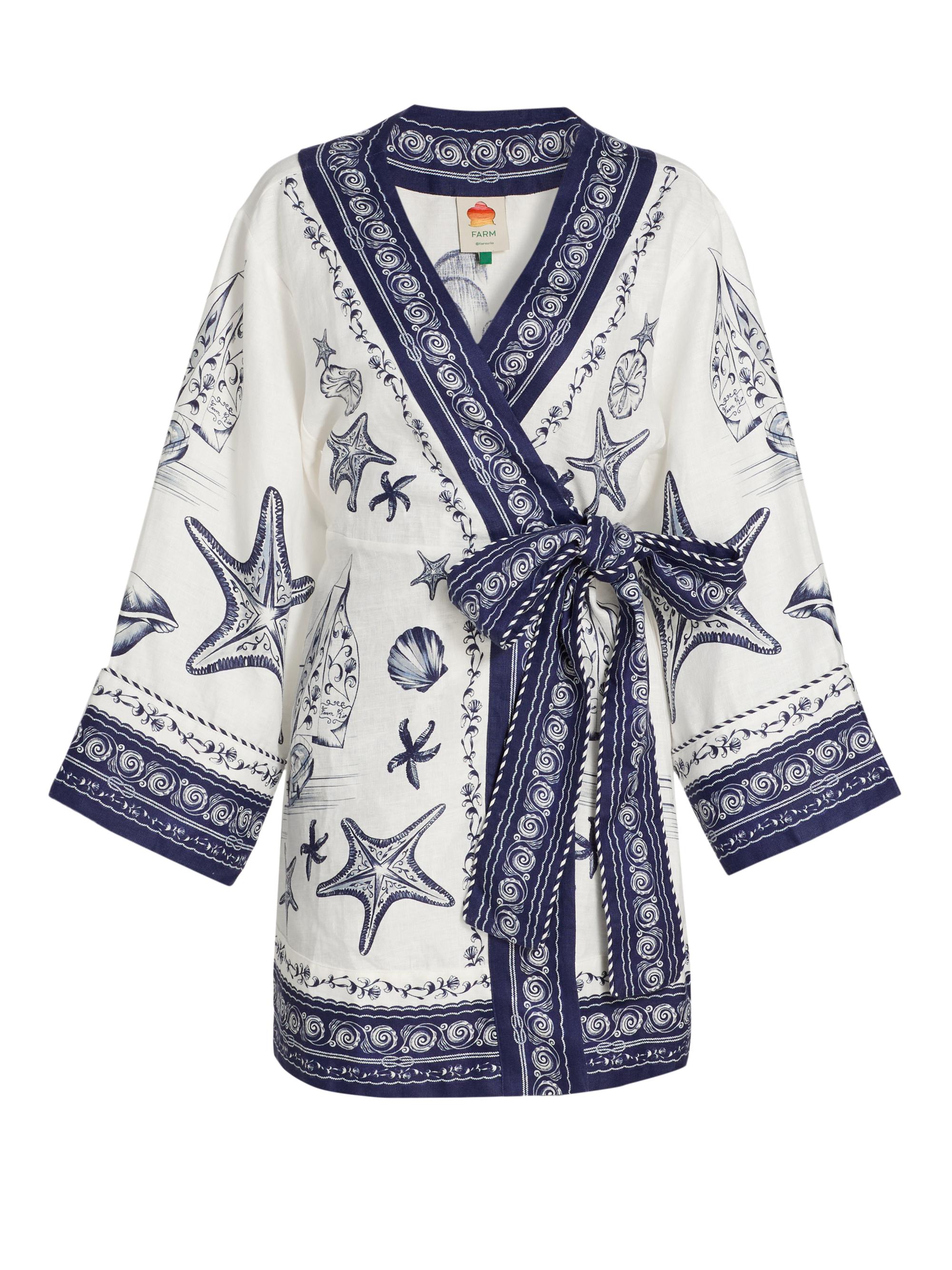 Farm Rio Women's Coast Scarf Linen Tie-Waist Minidress - Off White