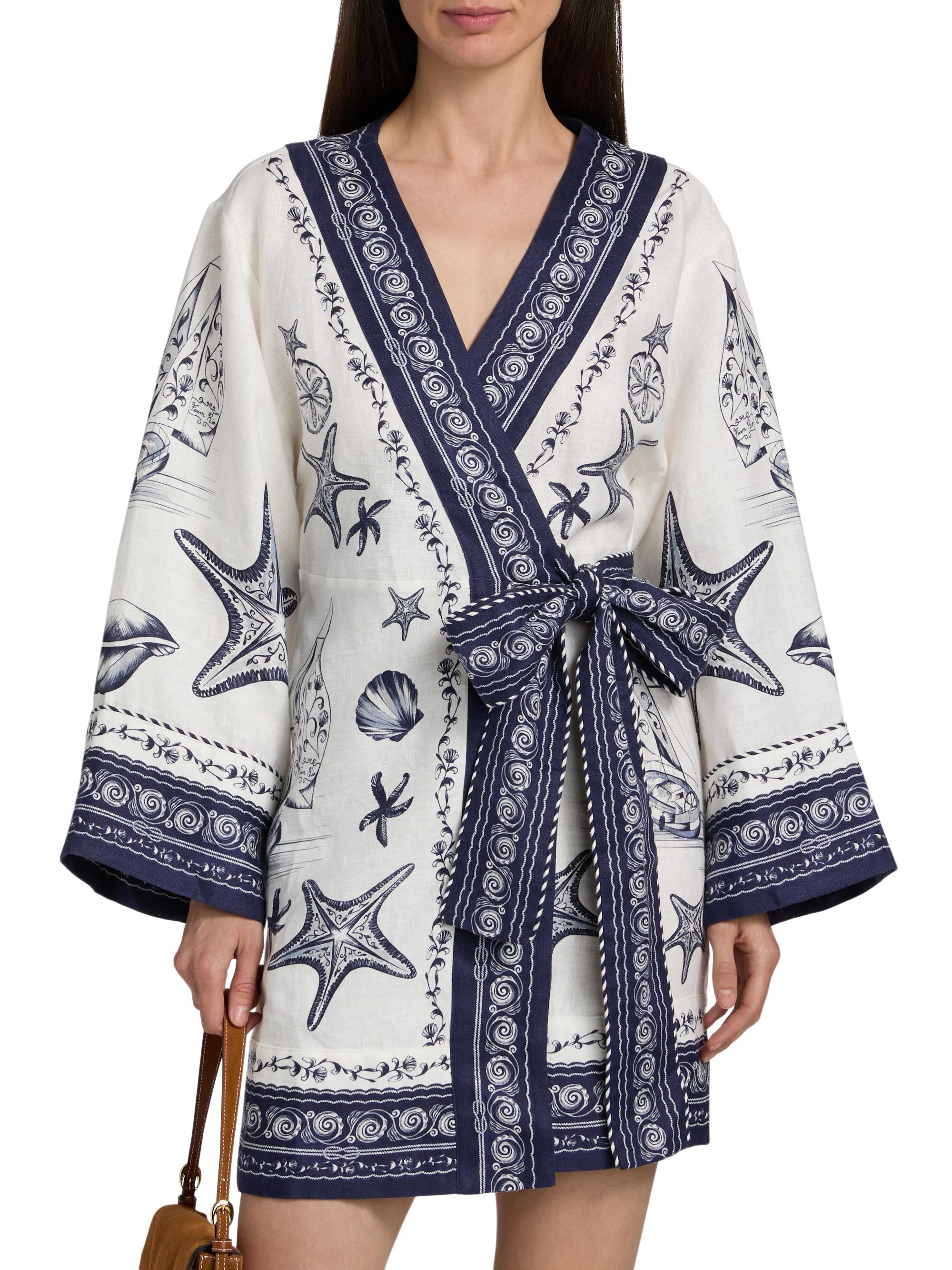 Farm Rio Women's Coast Scarf Linen Tie-Waist Minidress - Off White | Thumbnail 3
