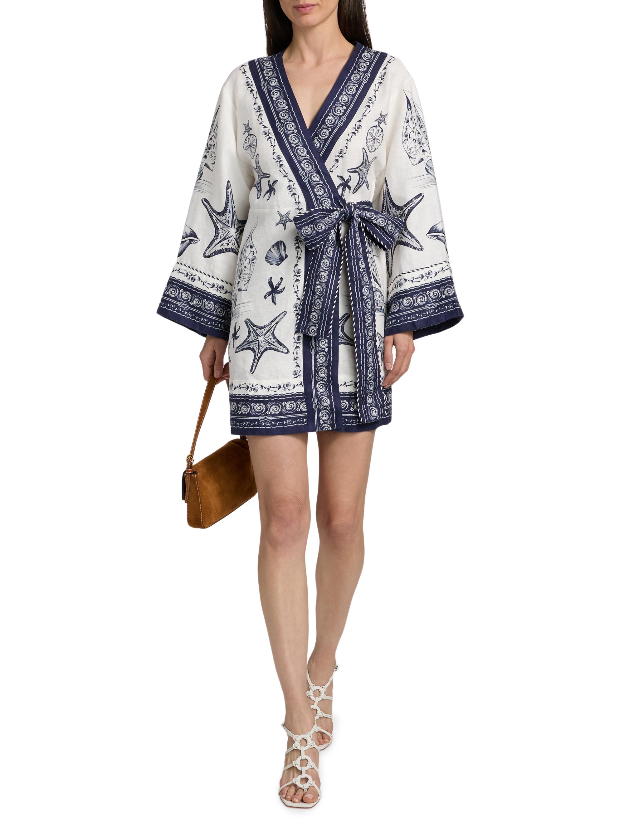 Farm Rio Women's Coast Scarf Linen Tie-Waist Minidress - Off White | Thumbnail 2