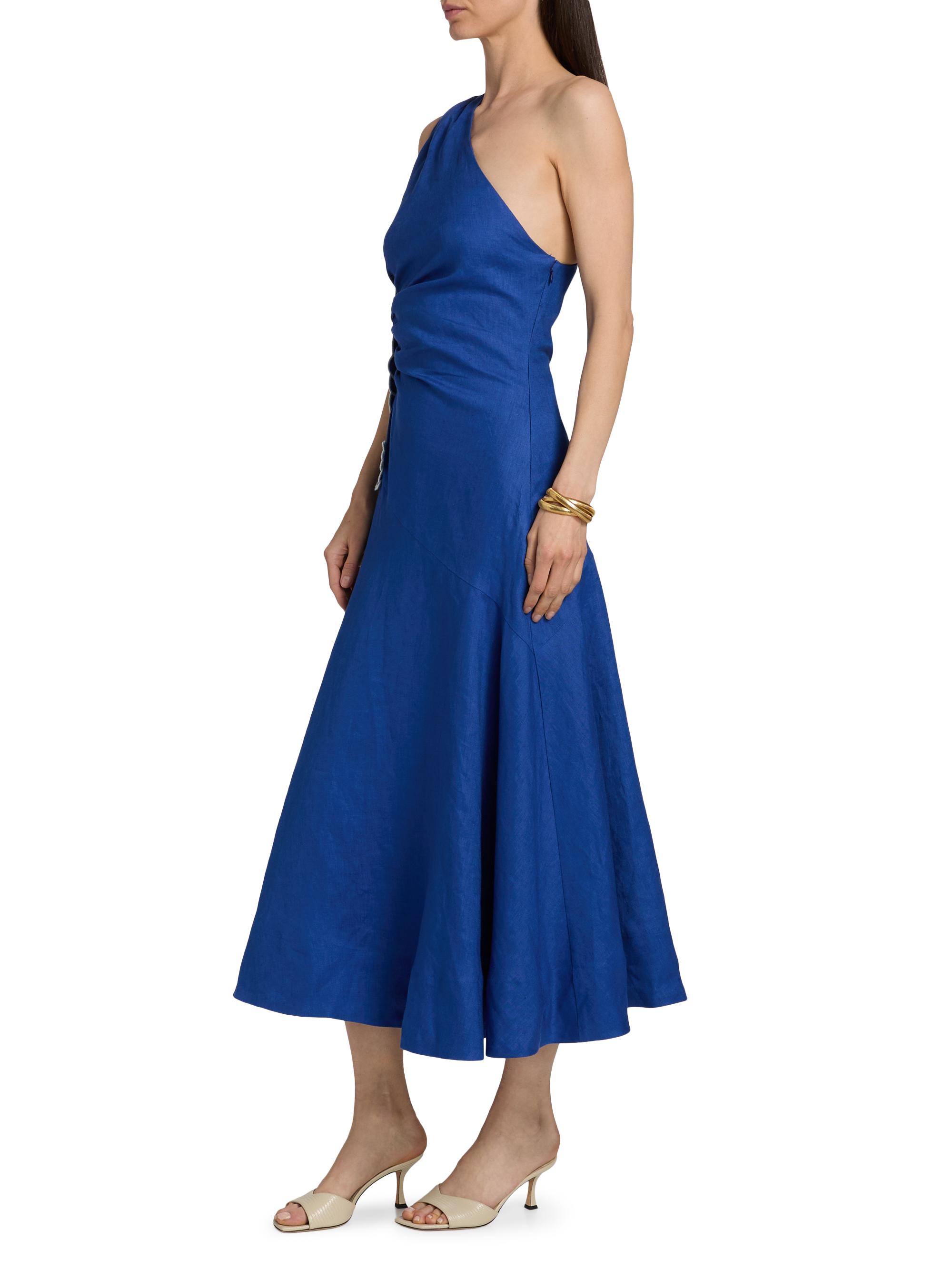 Farm Rio Women's Seahorse-Embroidered One-Shoulder Midi-Dress - Blue | Thumbnail 4