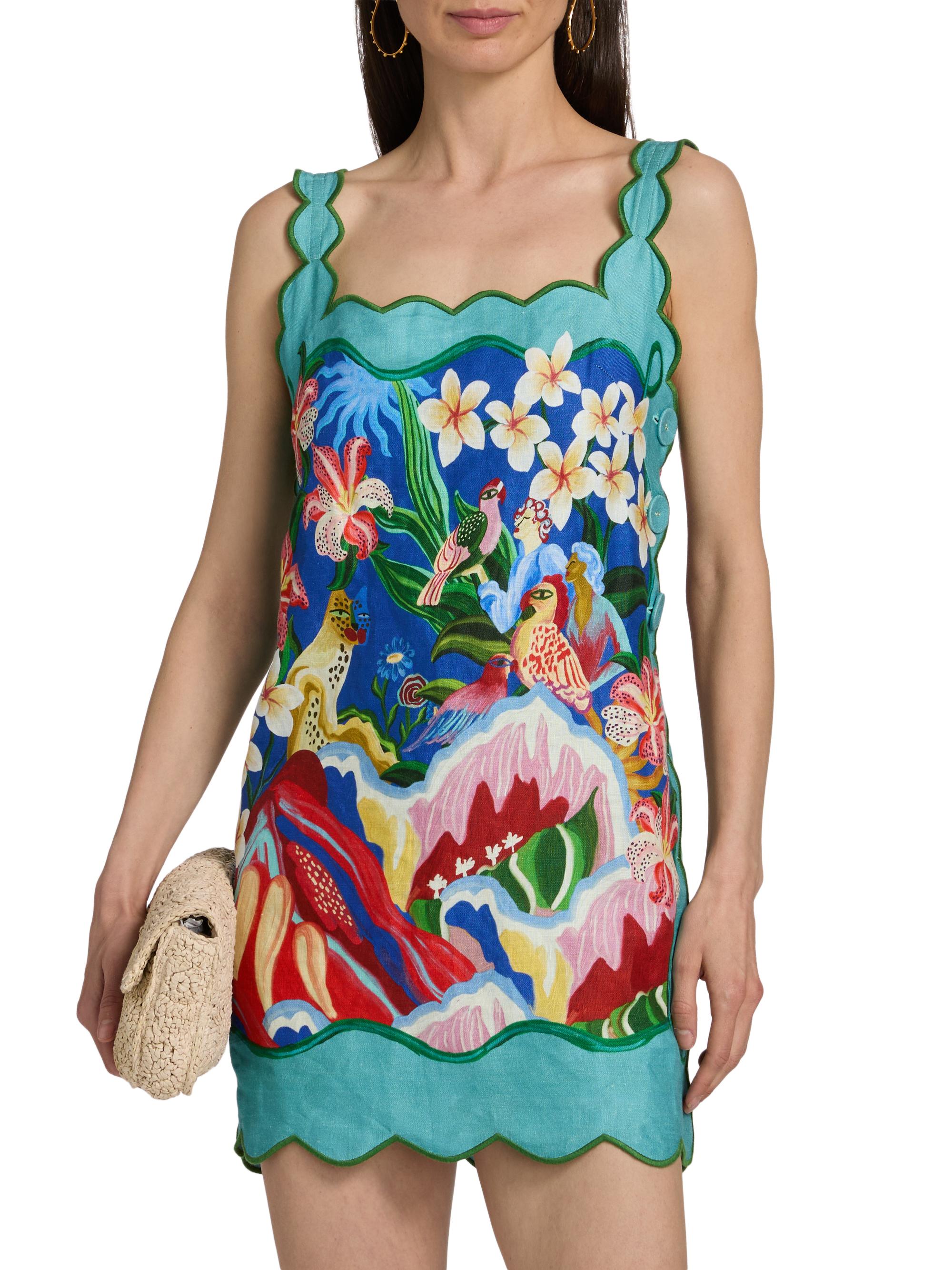 Farm Rio Women's Printed Scalloped Minidress - Blue | Thumbnail 3