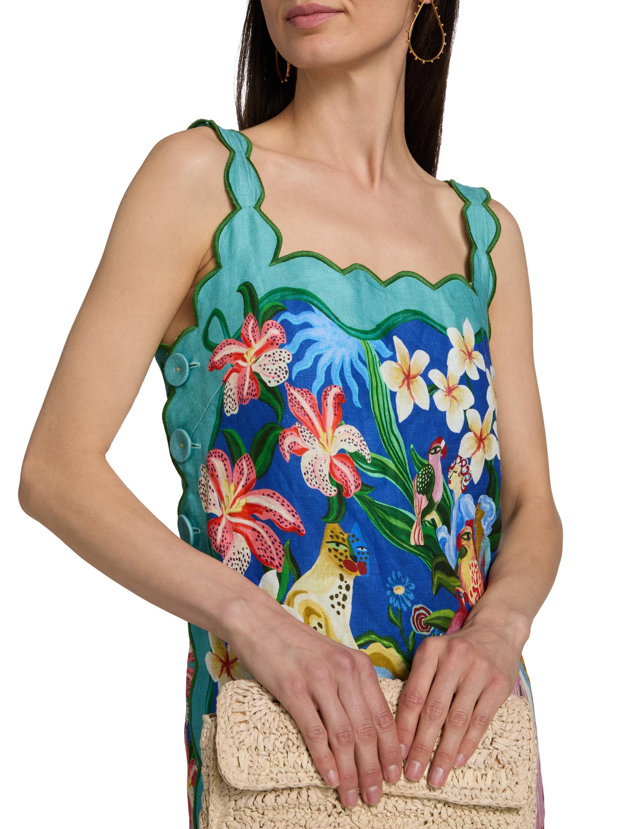 Farm Rio Women's Printed Scalloped Minidress - Blue | Thumbnail 6