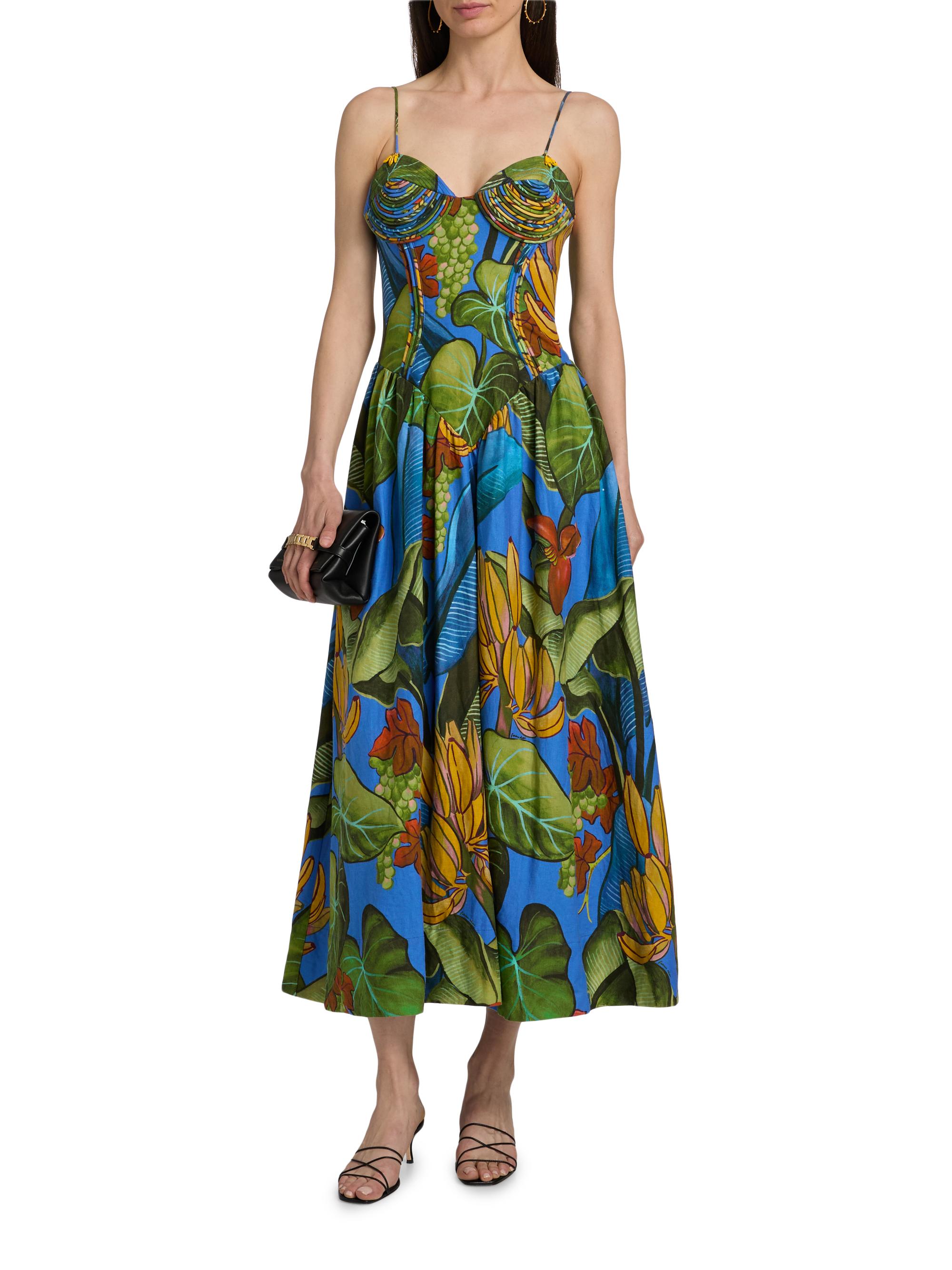 Farm Rio Women's Printed Linen-Blend Maxi Dress - Blue | Thumbnail 3