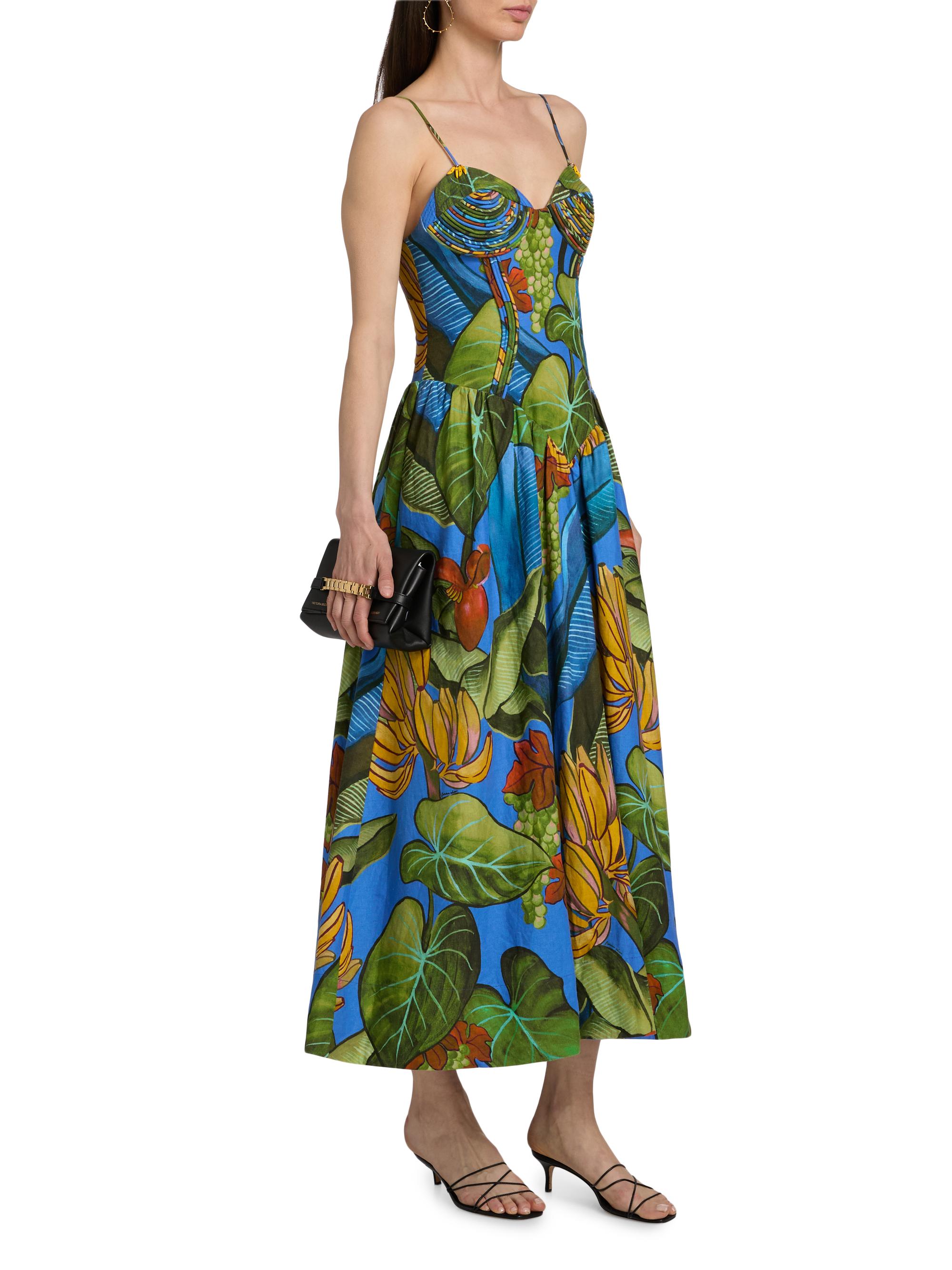 Farm Rio Women's Printed Linen-Blend Maxi Dress - Blue | Thumbnail 4