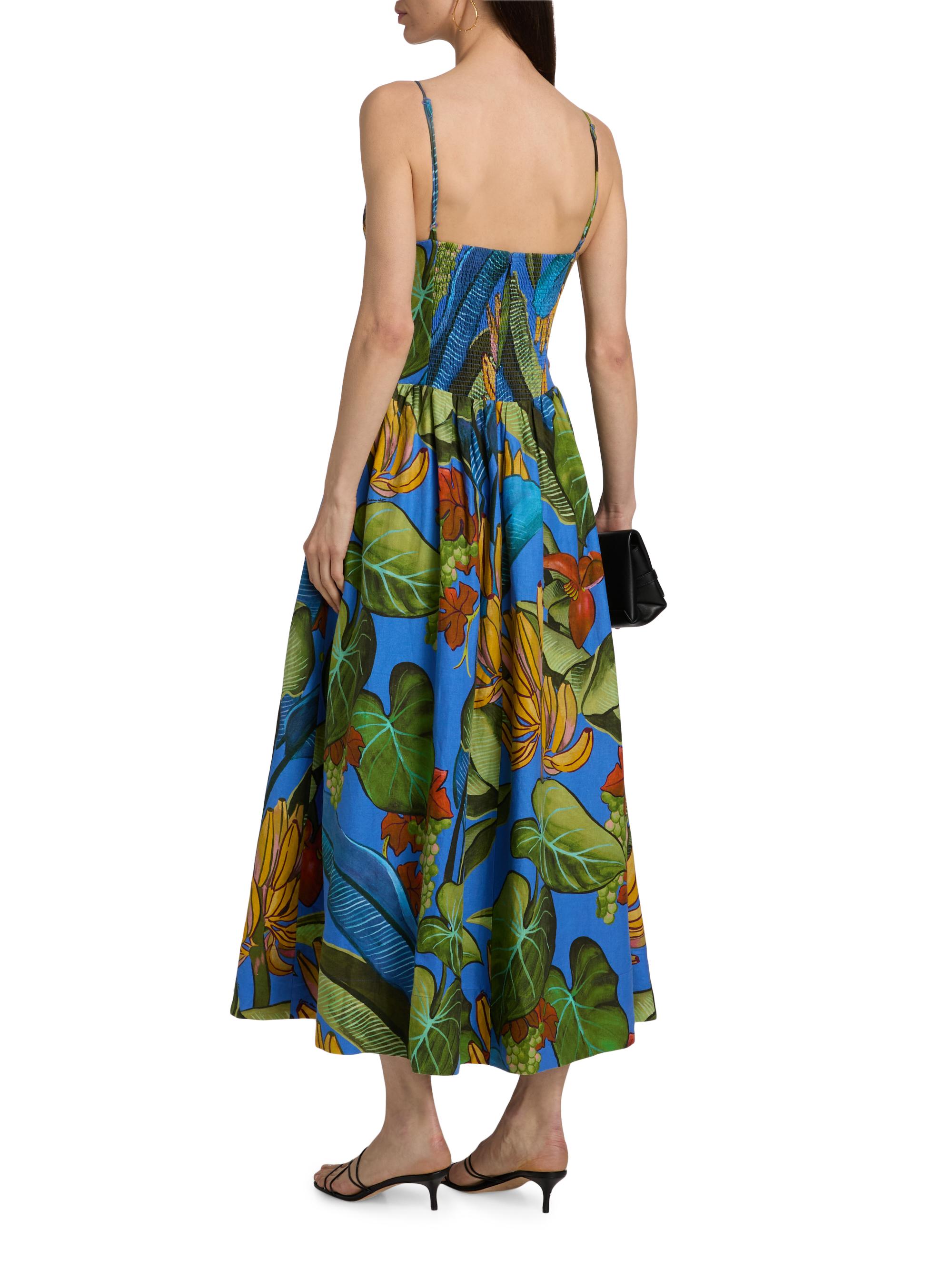 Farm Rio Women's Printed Linen-Blend Maxi Dress - Blue | Thumbnail 5