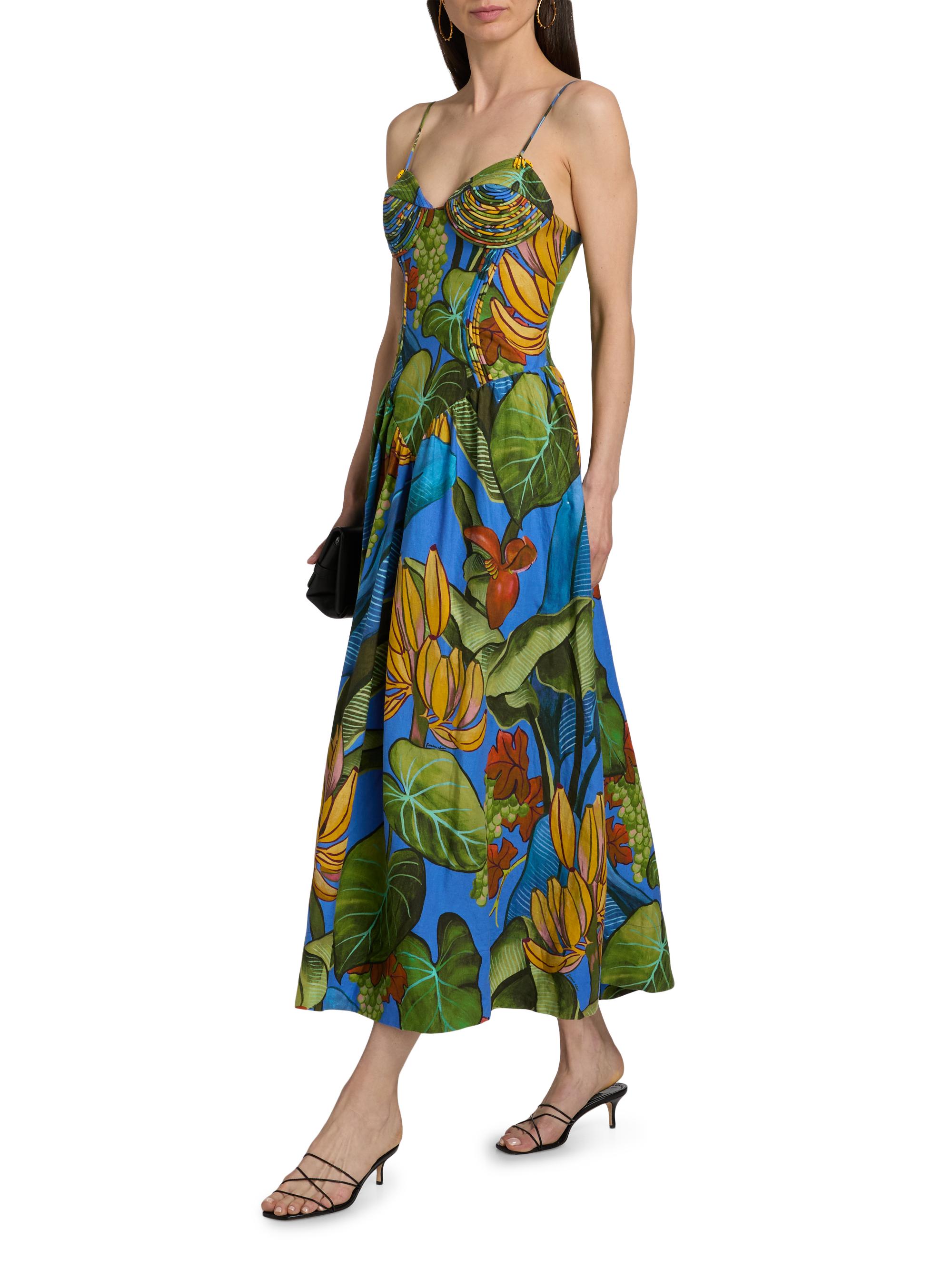 Farm Rio Women's Printed Linen-Blend Maxi Dress - Blue | Thumbnail 2