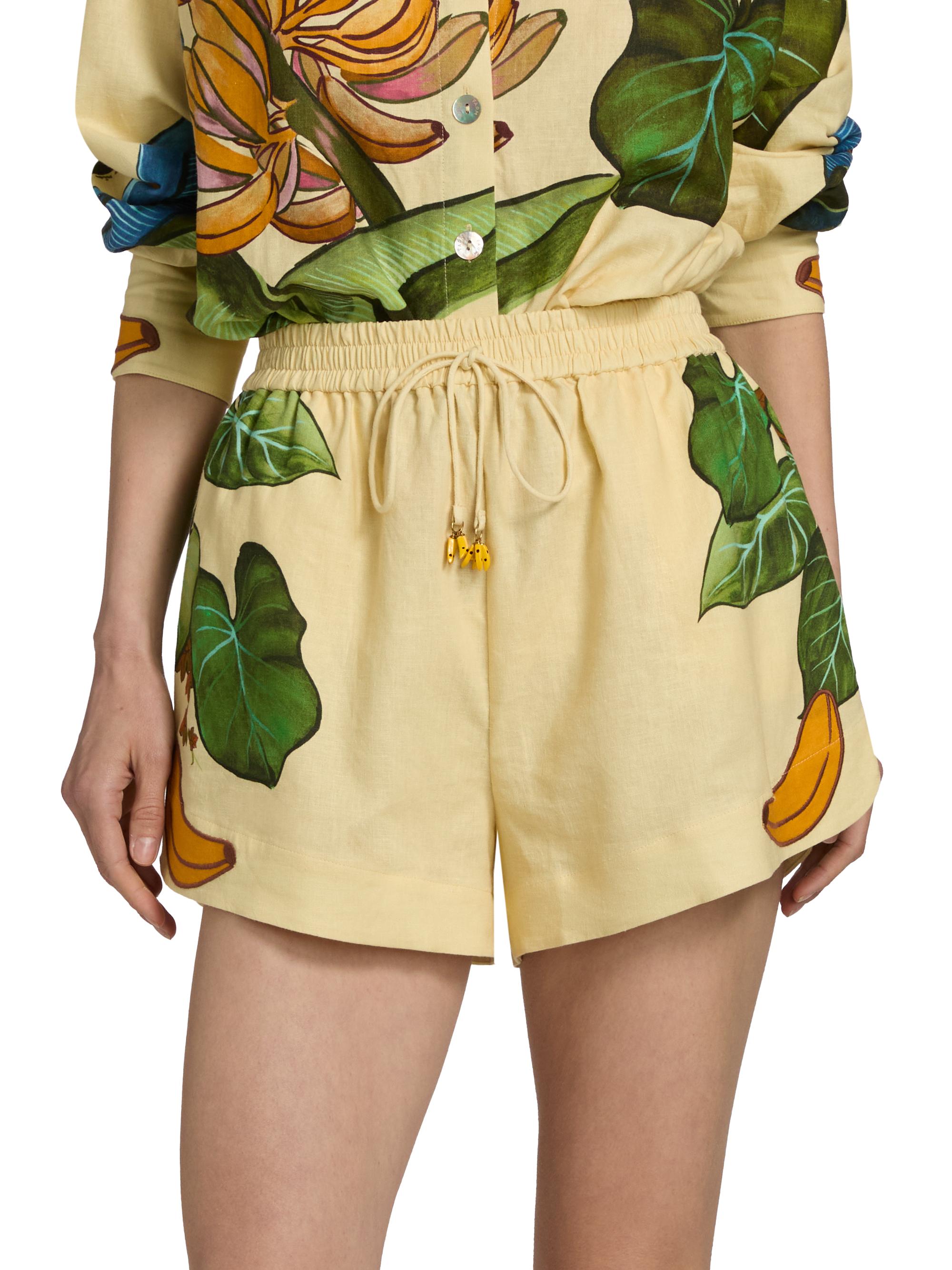 Farm Rio Women's Printed Linen Drawstring Shorts - Yellow | Thumbnail 3