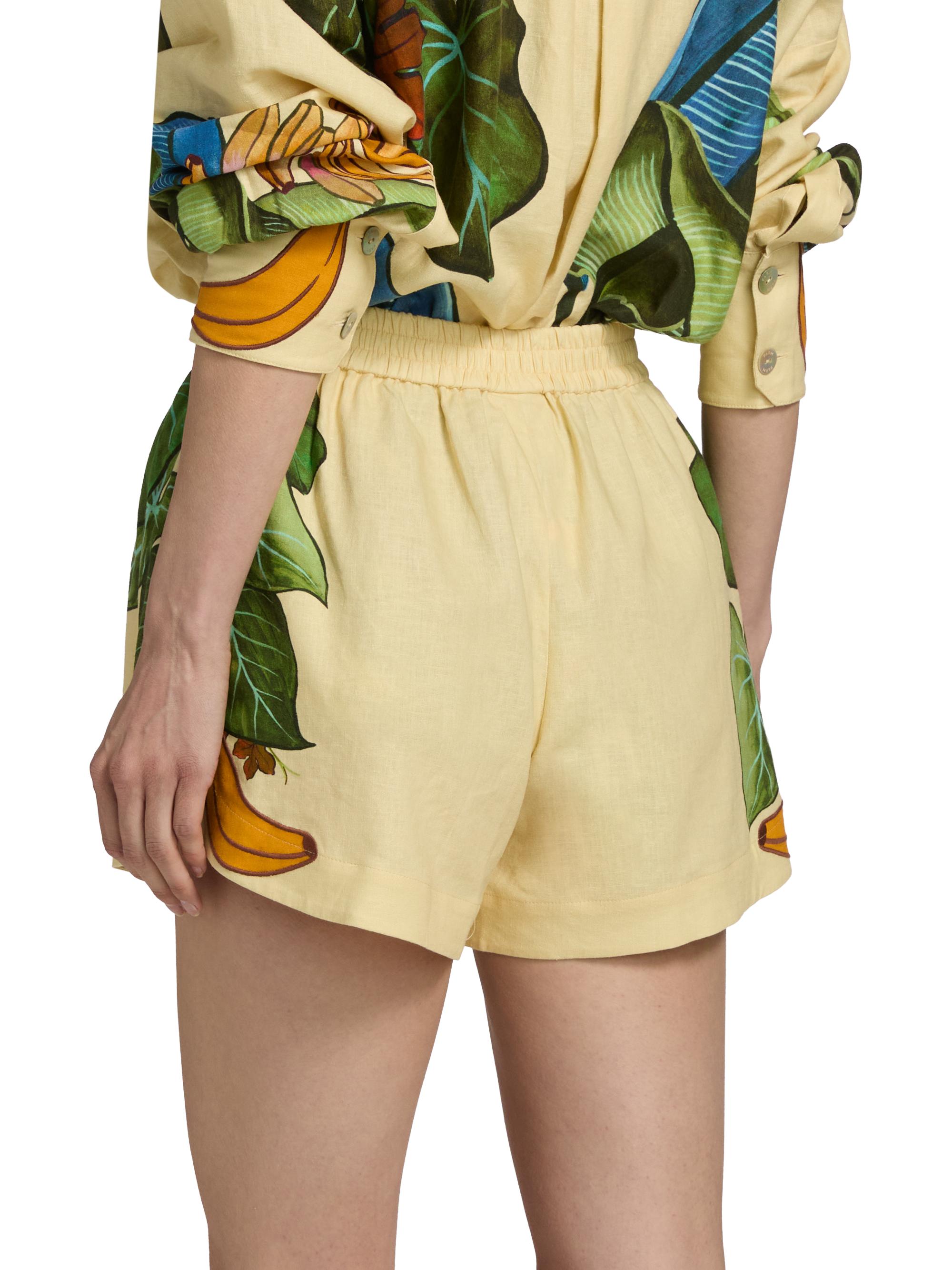 Farm Rio Women's Printed Linen Drawstring Shorts - Yellow | Thumbnail 5