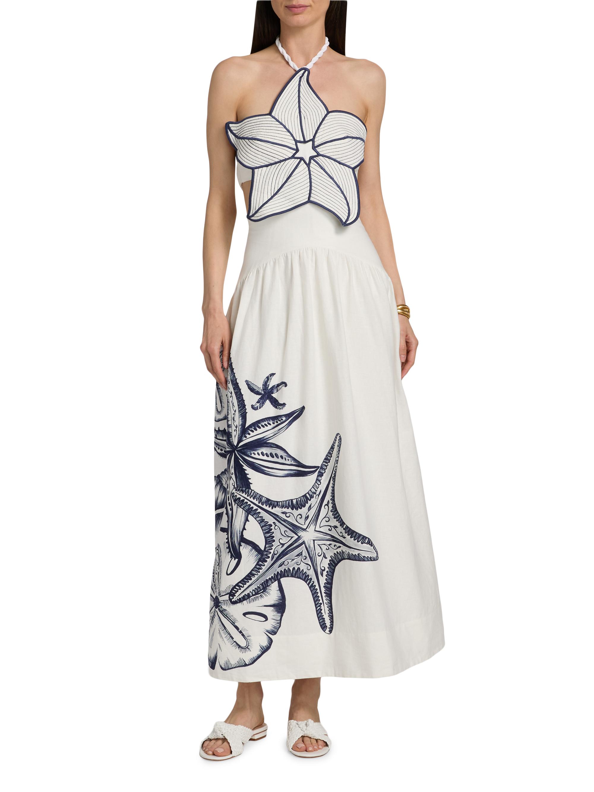 Farm Rio Women's Coast Stars Halterneck Maxi Dress - Off White | Thumbnail 3