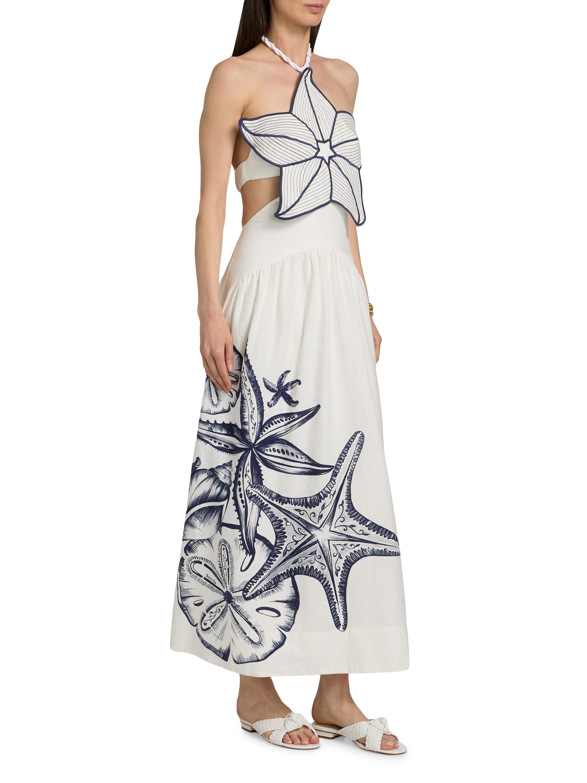 Farm Rio Women's Coast Stars Halterneck Maxi Dress - Off White | Thumbnail 4