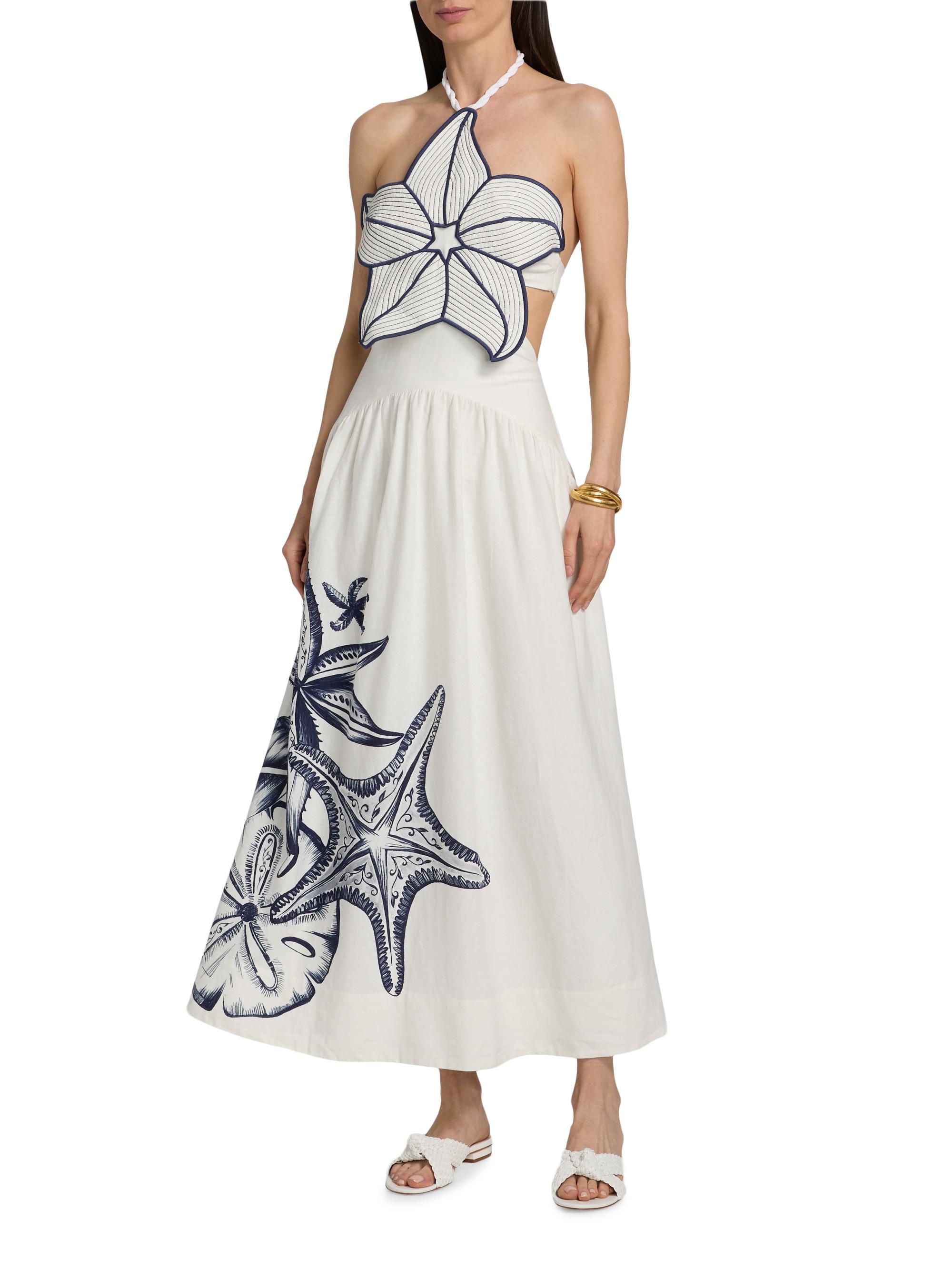 Farm Rio Women's Coast Stars Halterneck Maxi Dress - Off White | Thumbnail 2