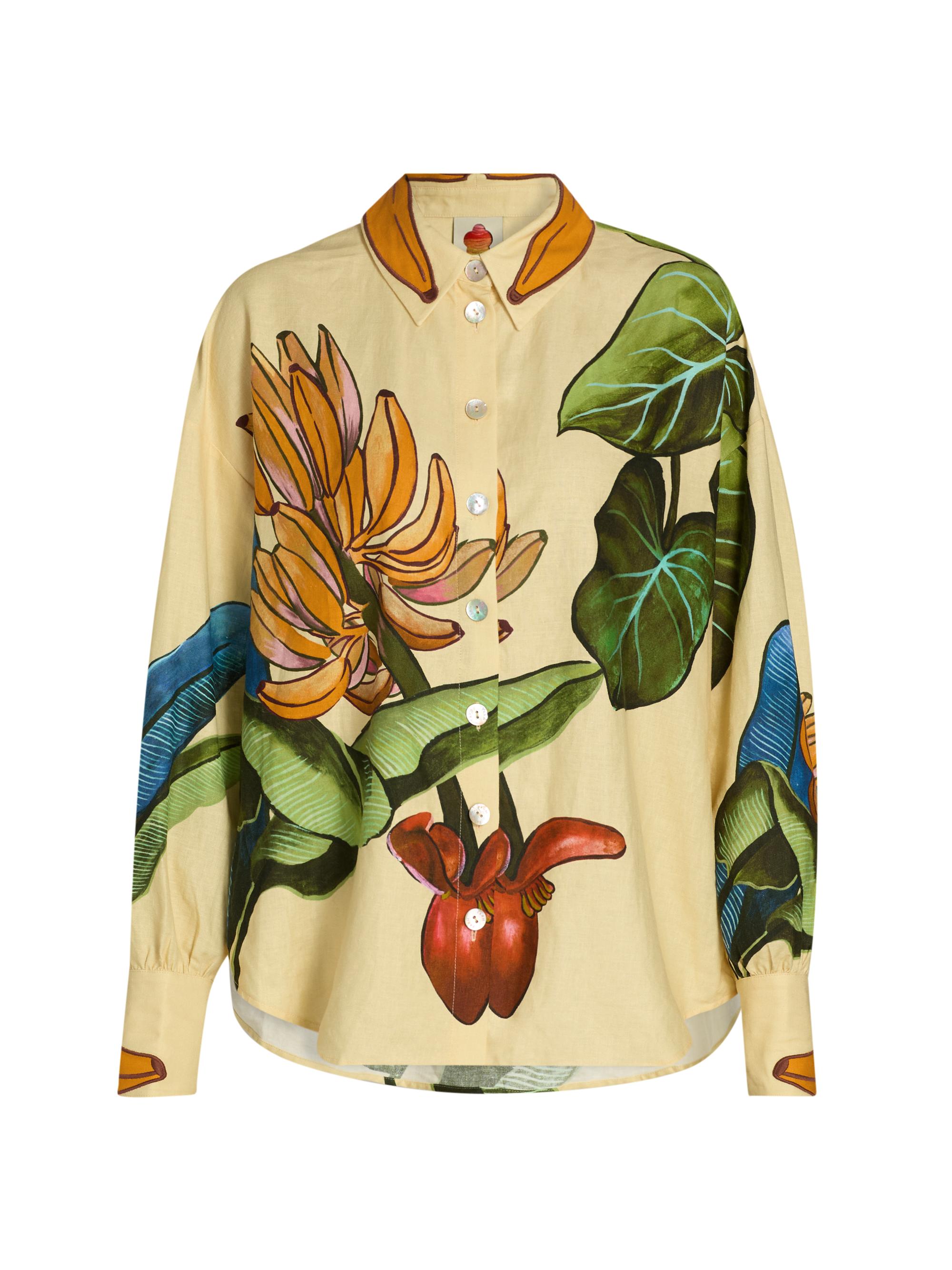 Farm Rio Women's Fruit-Print Linen-Blend Shirt - Yellow