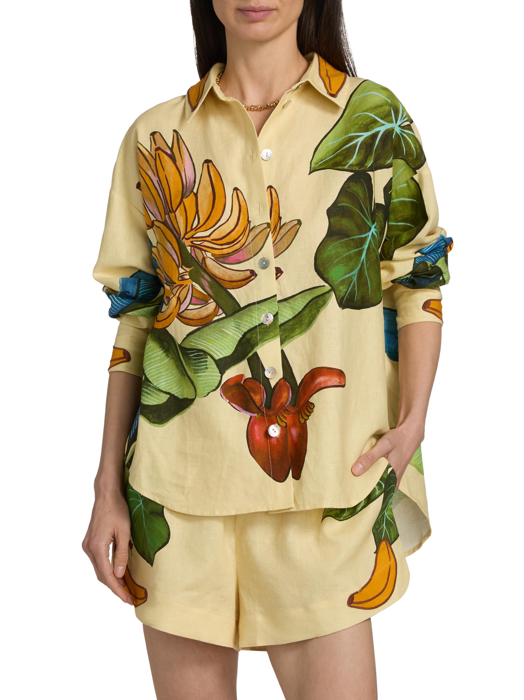 Farm Rio Women's Fruit-Print Linen-Blend Shirt - Yellow | Thumbnail 3
