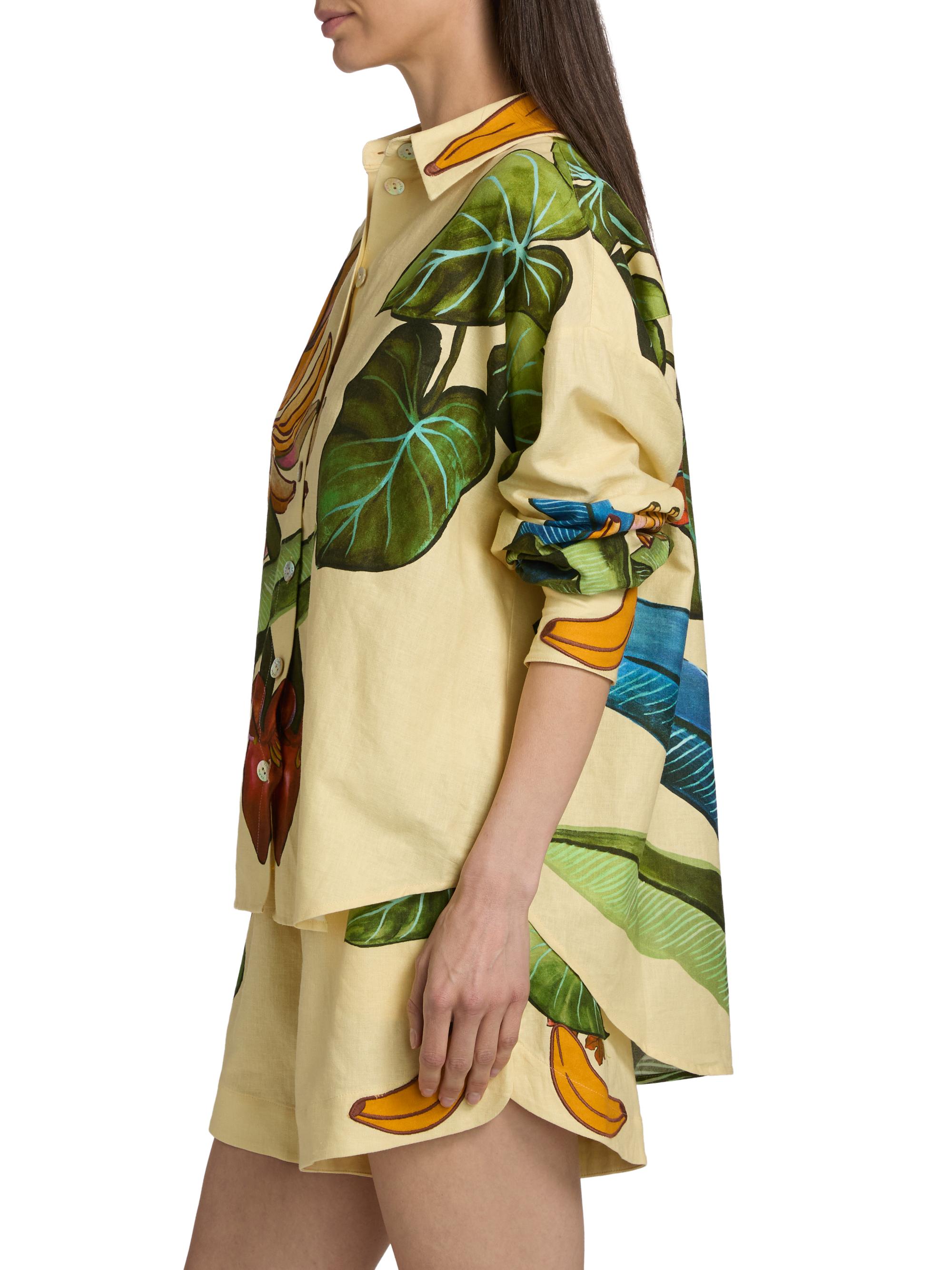 Farm Rio Women's Fruit-Print Linen-Blend Shirt - Yellow | Thumbnail 4