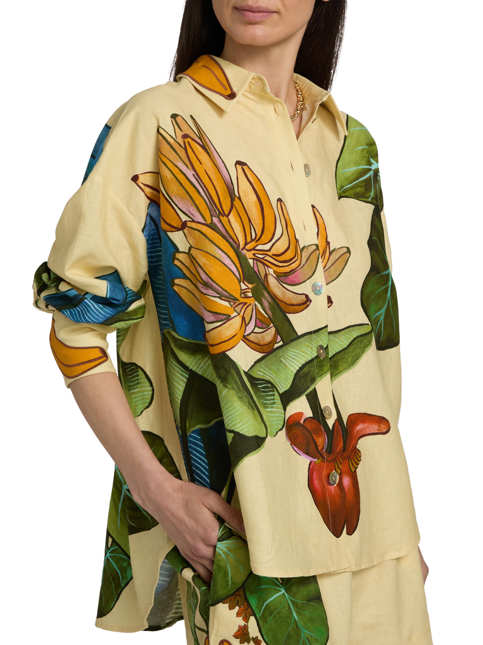 Farm Rio Women's Fruit-Print Linen-Blend Shirt - Yellow | Thumbnail 6