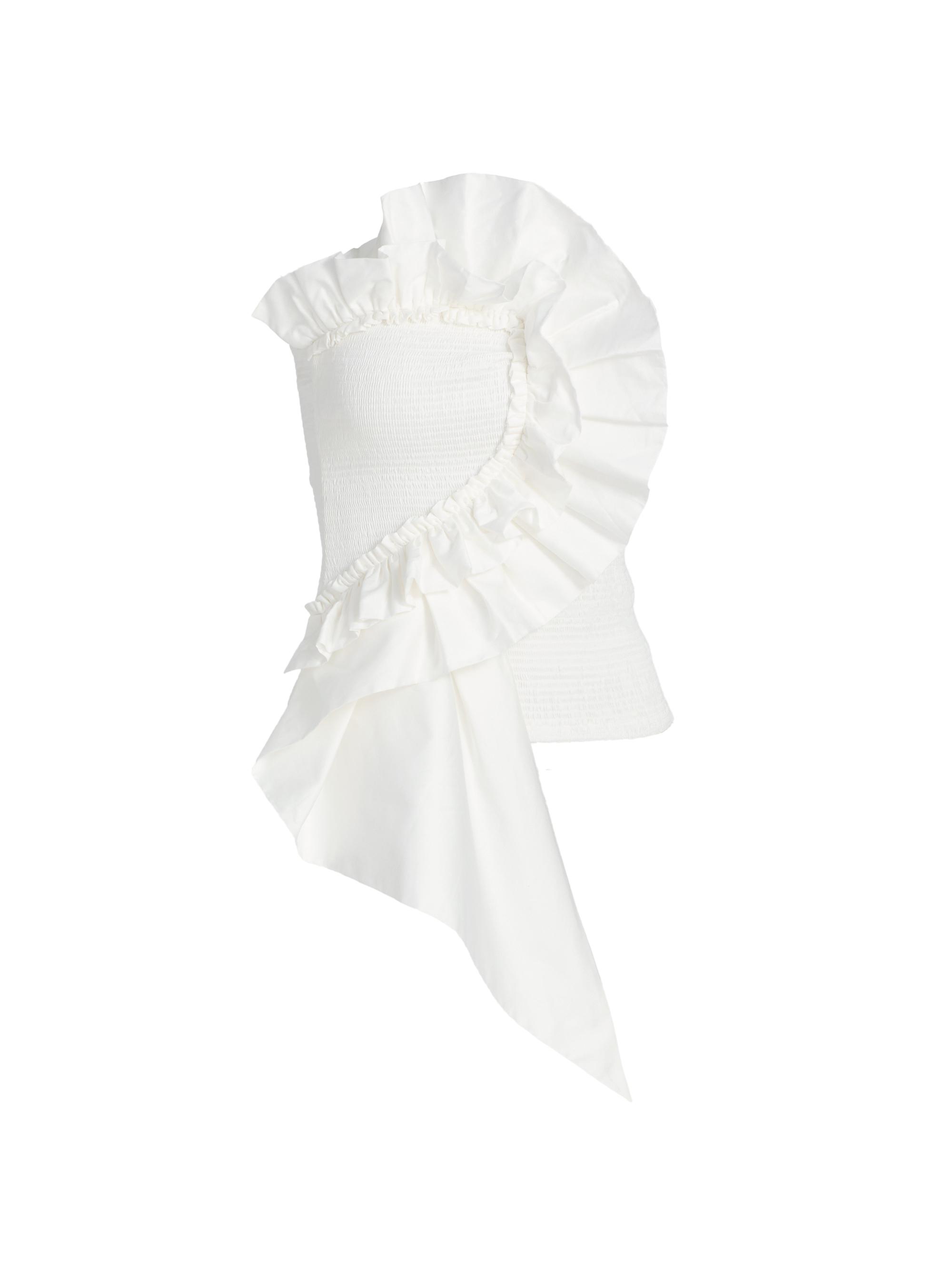 Farm Rio Women's Smocked Ruffled Cotton Strapless Top - White