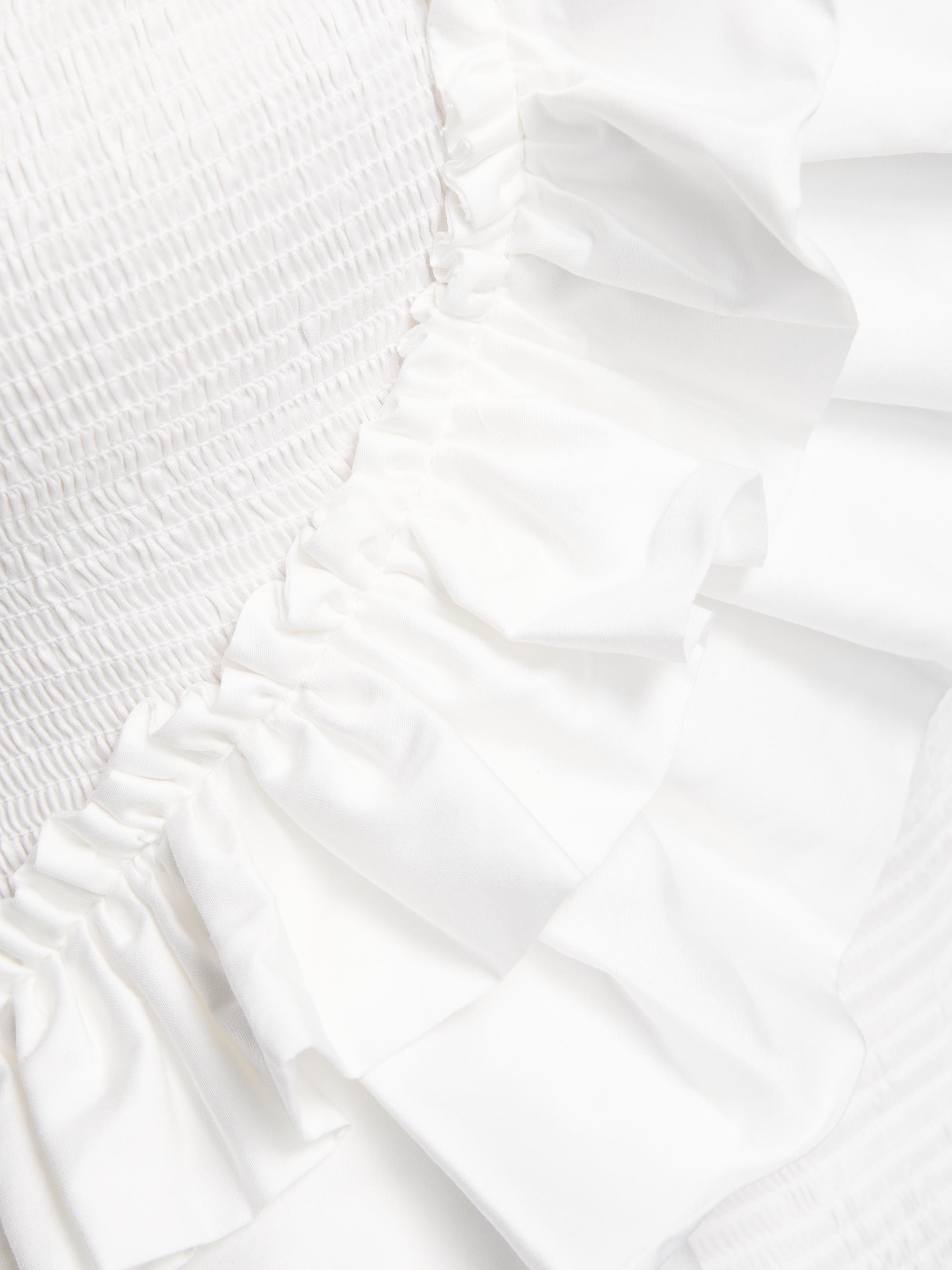 Farm Rio Women's Smocked Ruffled Cotton Strapless Top - White | Thumbnail 7