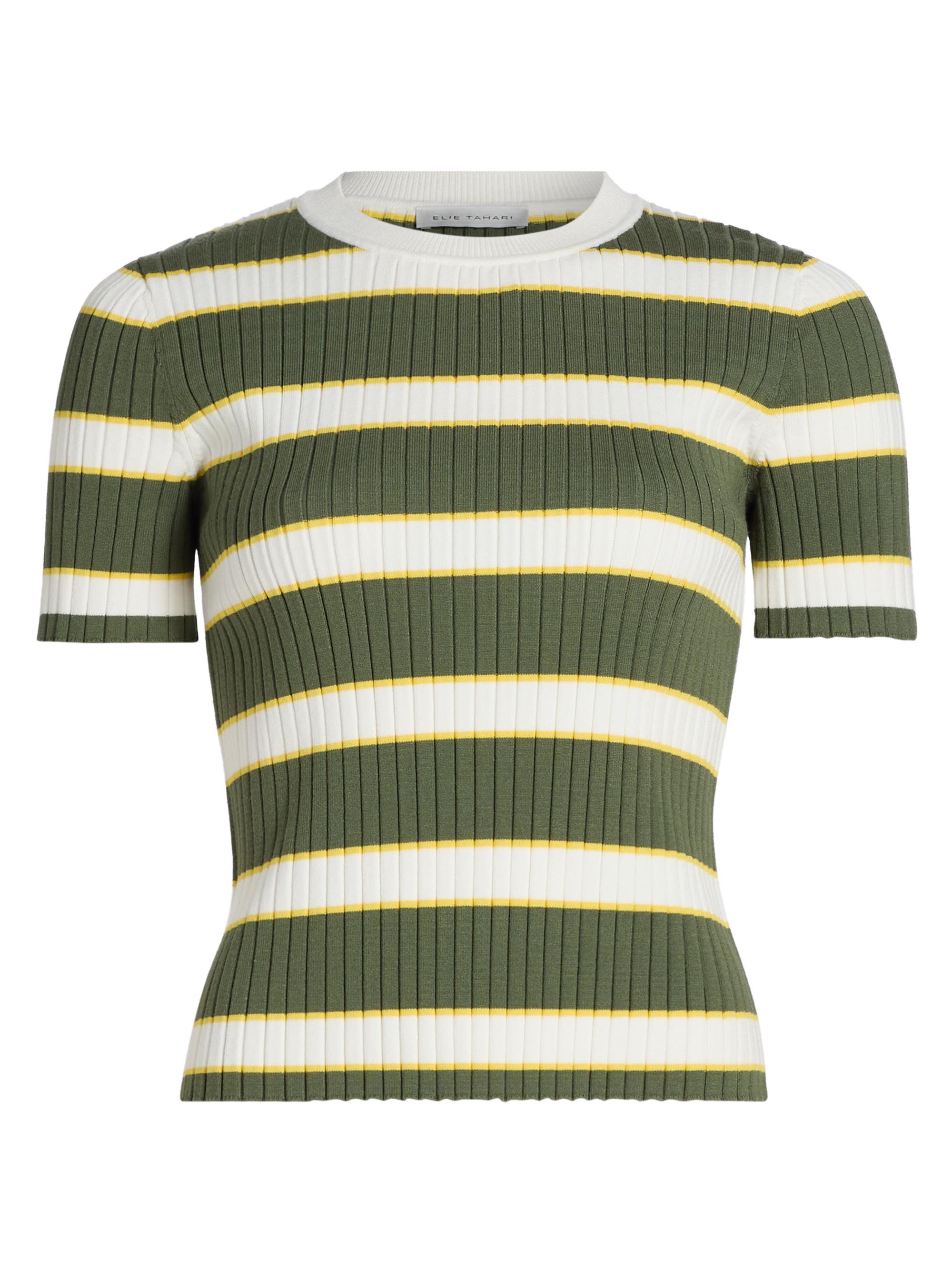Elie Tahari Women's The Stevie Striped Rib-Knit Top - Dark Sage Stripe