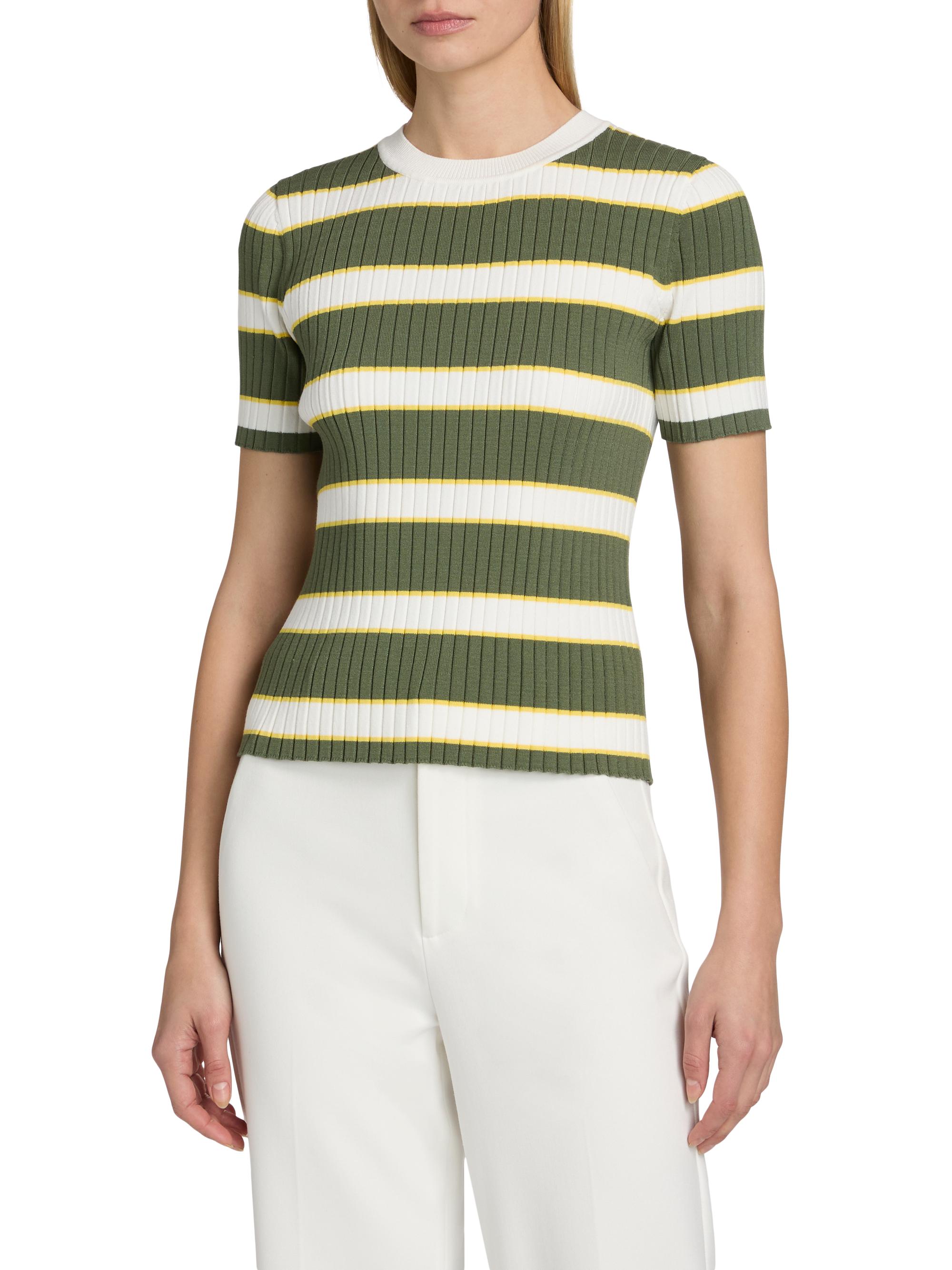 Elie Tahari Women's The Stevie Striped Rib-Knit Top - Dark Sage Stripe | Thumbnail 3