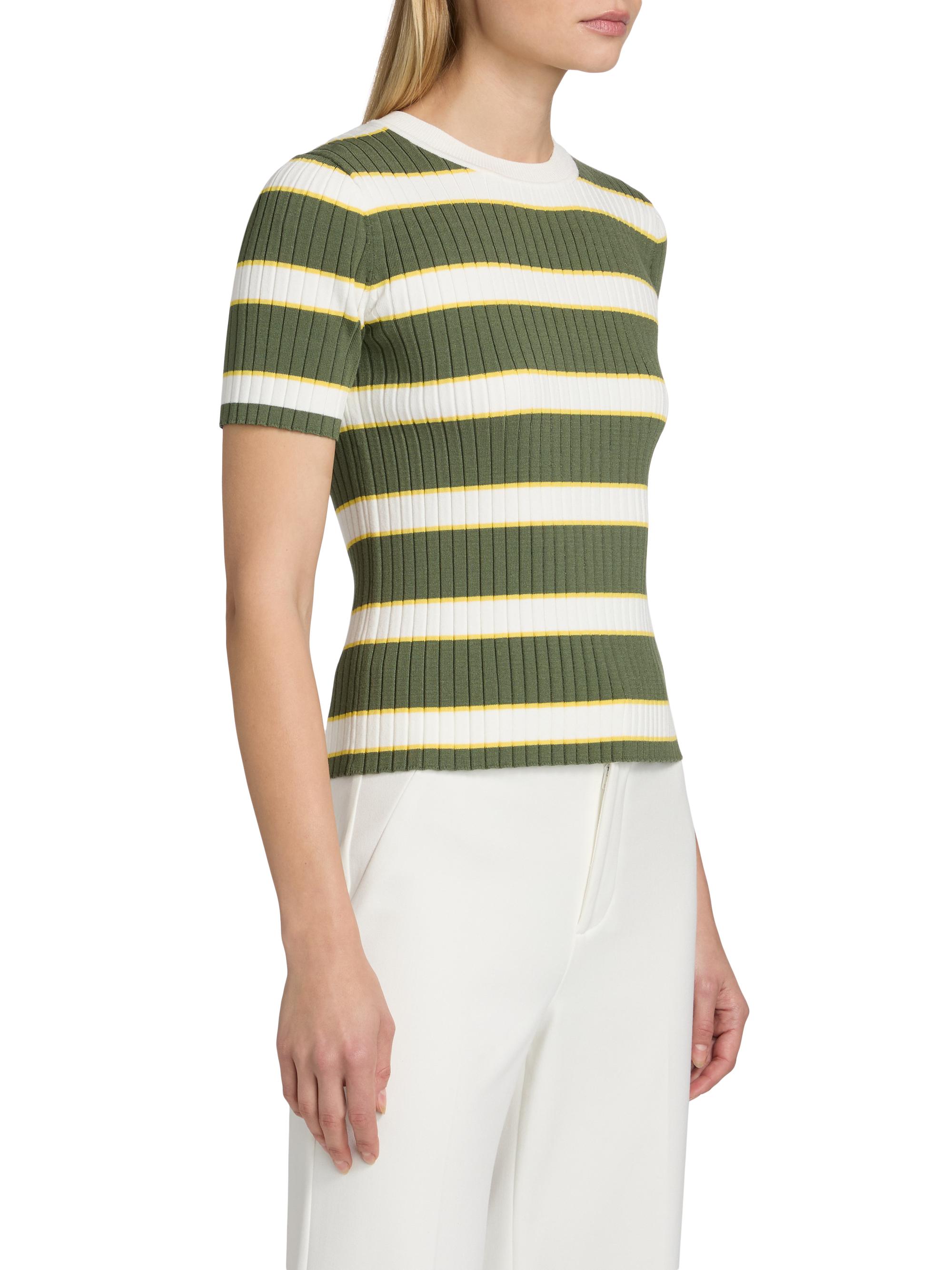 Elie Tahari Women's The Stevie Striped Rib-Knit Top - Dark Sage Stripe | Thumbnail 4