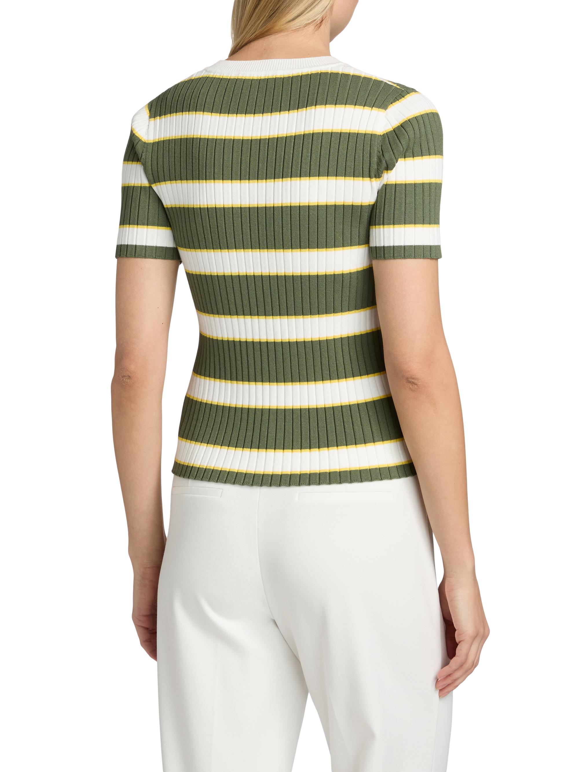 Elie Tahari Women's The Stevie Striped Rib-Knit Top - Dark Sage Stripe | Thumbnail 5
