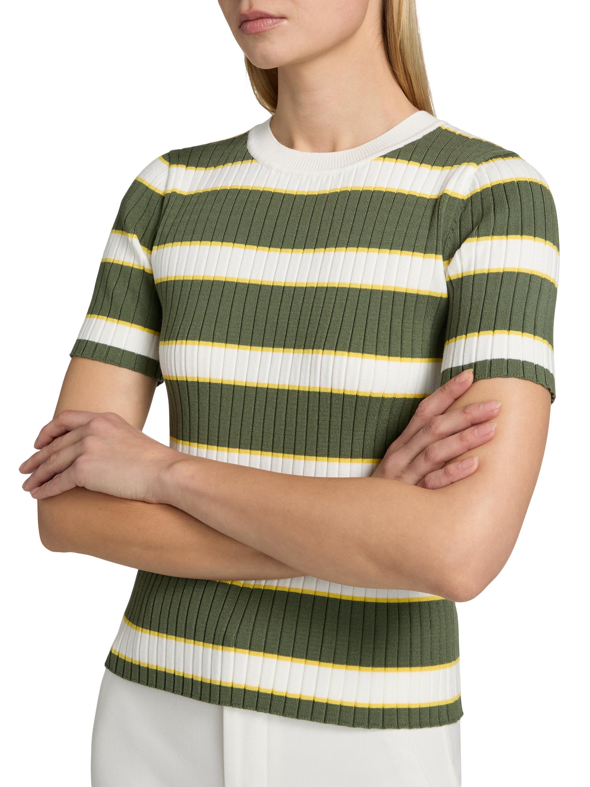 Elie Tahari Women's The Stevie Striped Rib-Knit Top - Dark Sage Stripe | Thumbnail 6