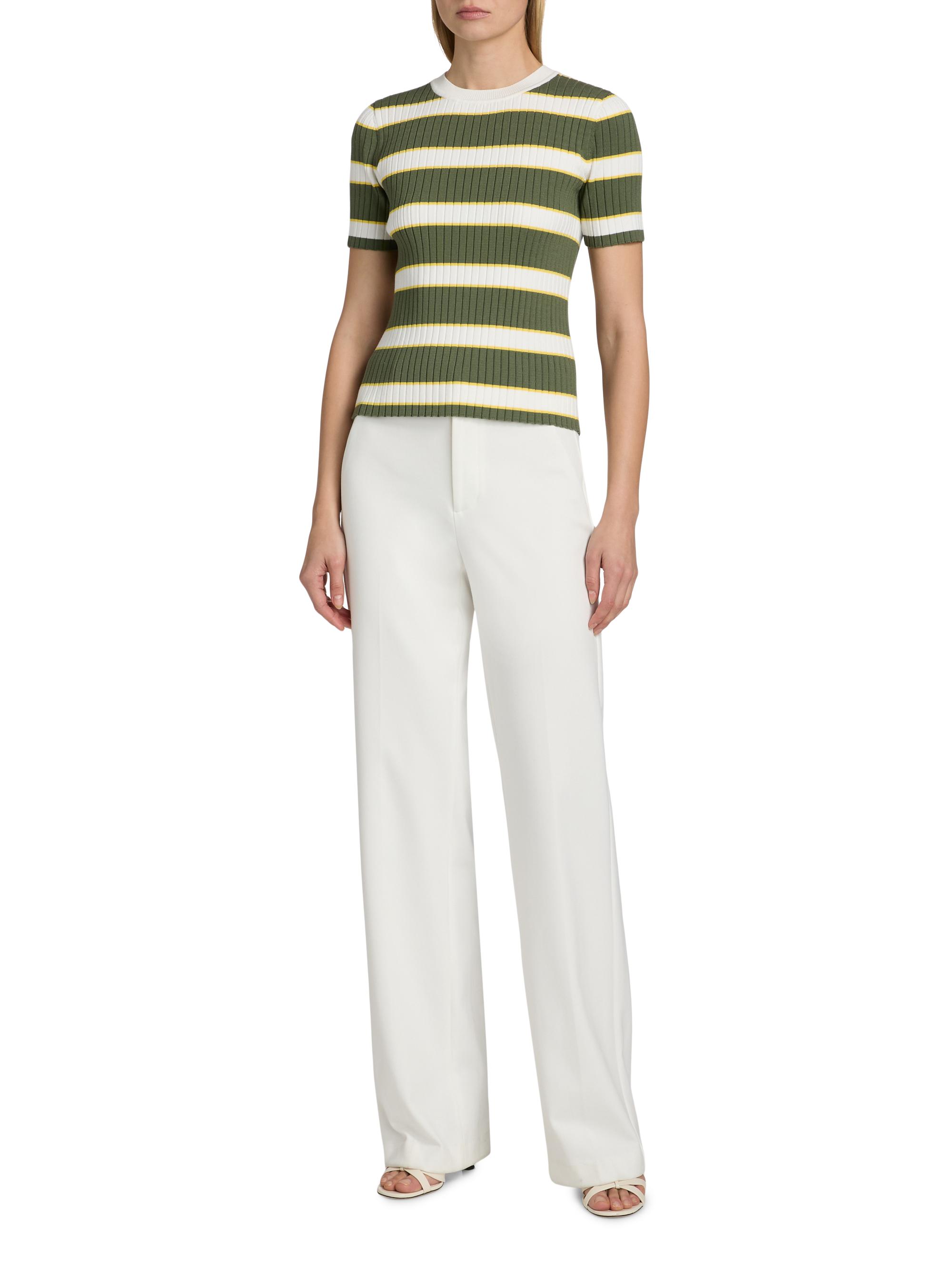Elie Tahari Women's The Stevie Striped Rib-Knit Top - Dark Sage Stripe | Thumbnail 2