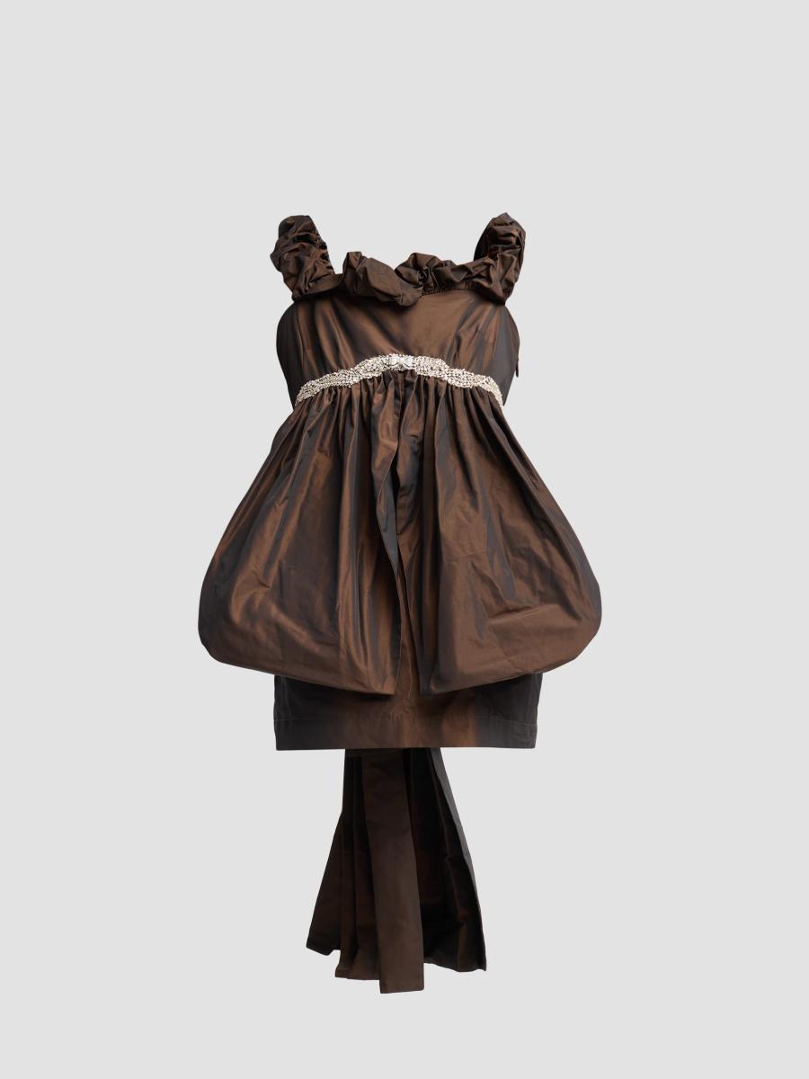 Loveshackfancy Women's Hanna Taffeta Mini Dress In Brown