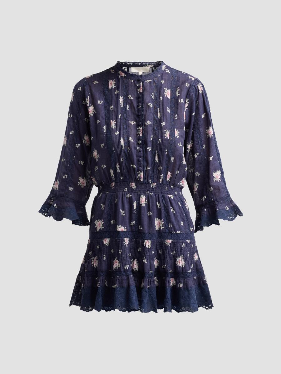 Loveshackfancy Women's Vesna Lace-trim Floral Cotton A-line Mini Dress In Inkwash
