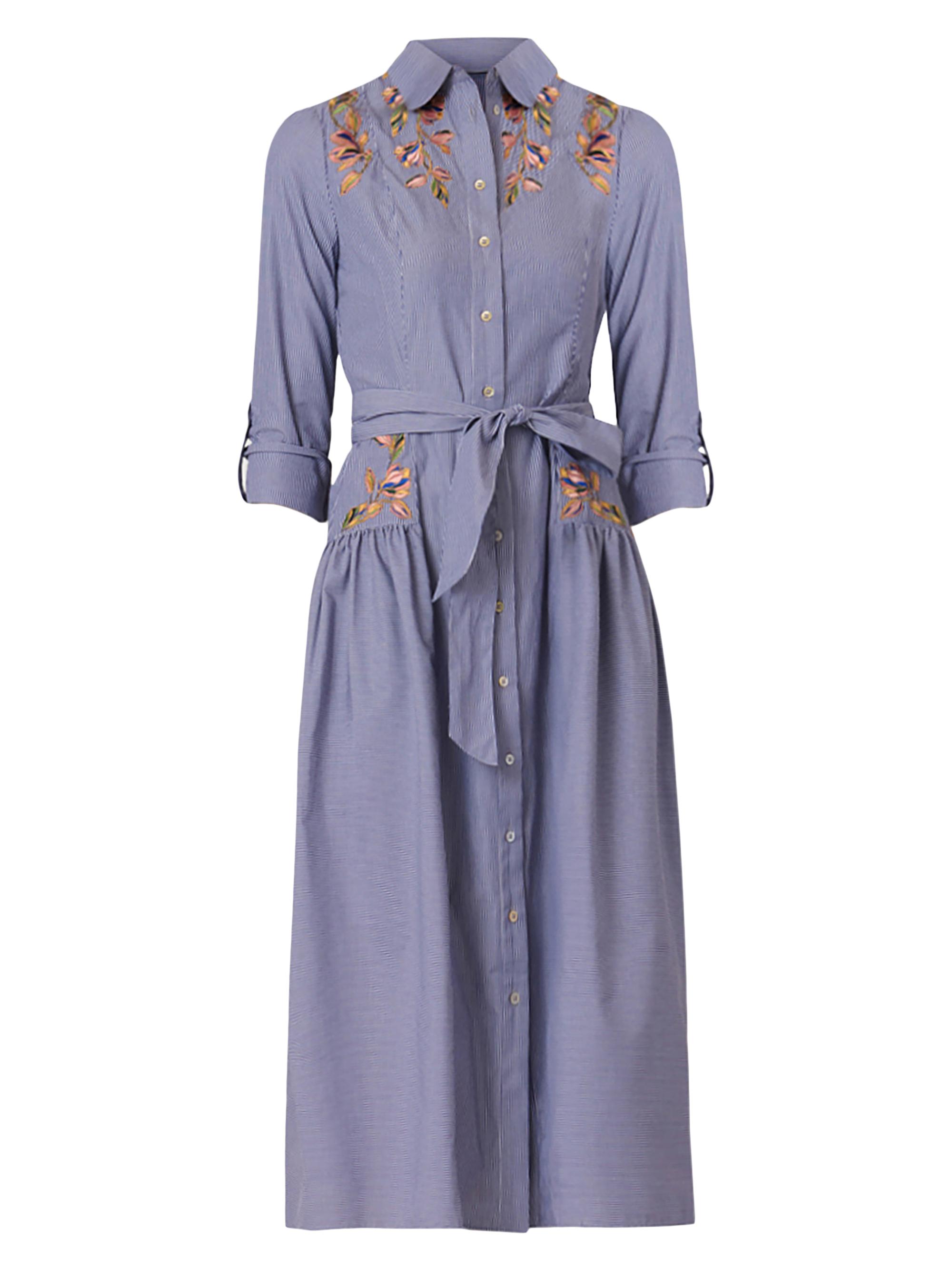 Shoshanna Women's Caldwell Embroidered Pinstriped Shirtdress - Lapis Multi | Thumbnail 5
