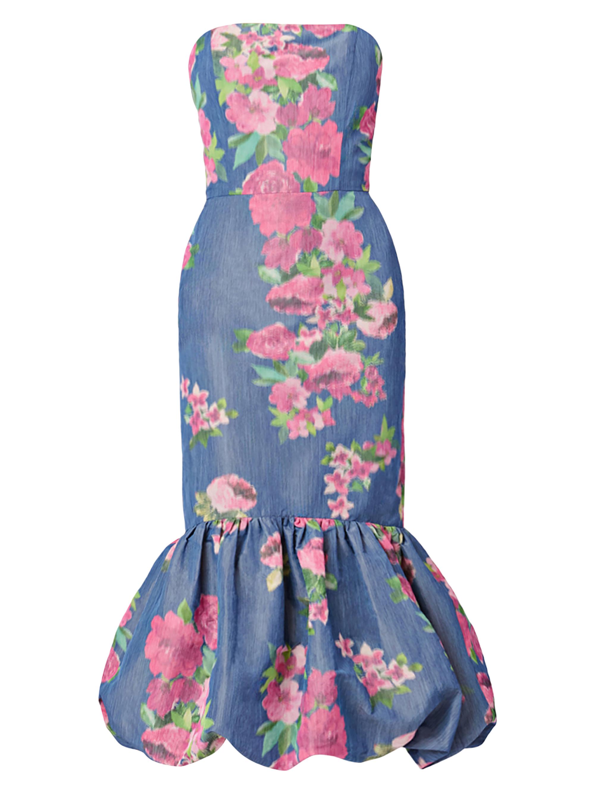 Shoshanna Women's Julieanne Floral Bubble-Hem Midi Dress - Navy Magenta Multi