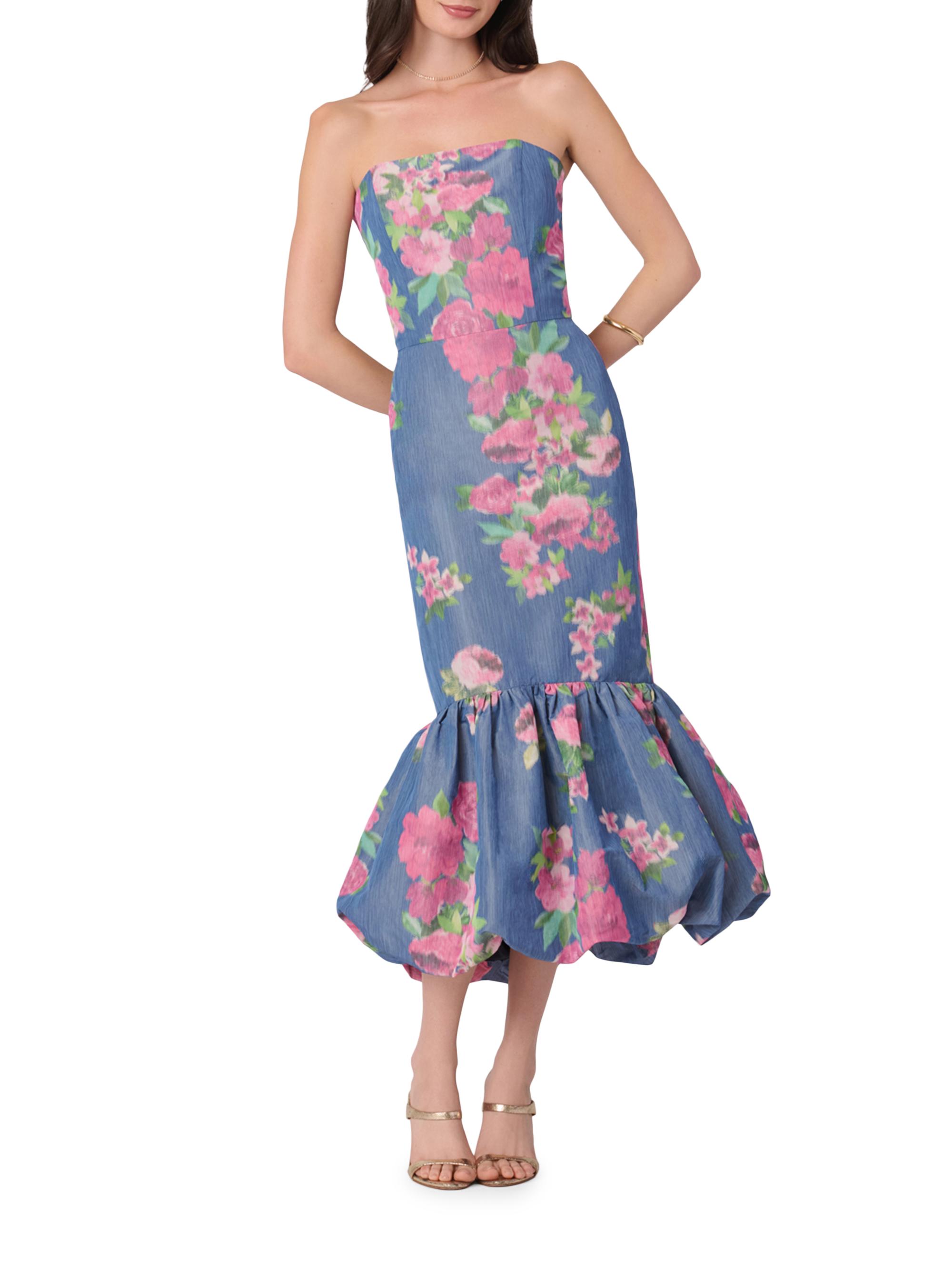 Shoshanna Women's Julieanne Floral Bubble-Hem Midi Dress - Navy Magenta Multi | Thumbnail 2