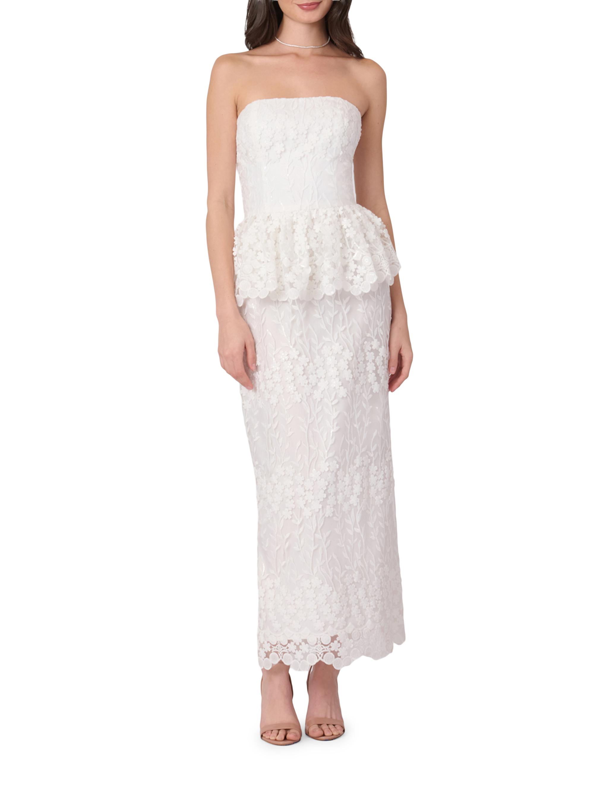 Shoshanna Women's Lotus Lace Strapless Peplum Maxi Dress - Optic White | Thumbnail 2