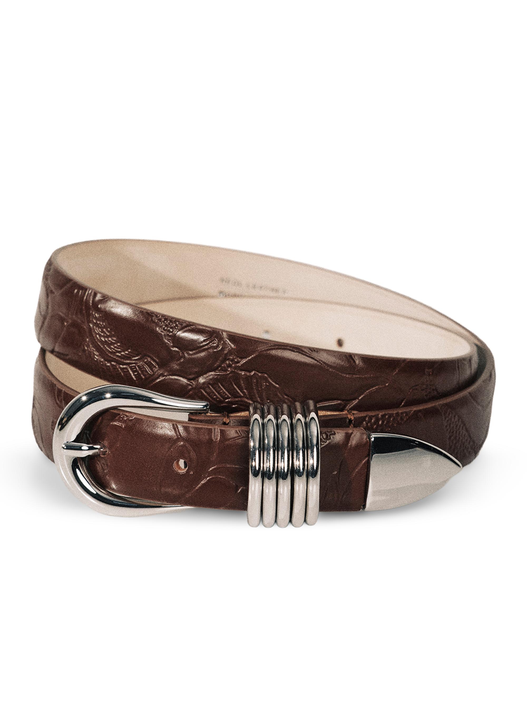 Déhanche Women's Hollyhock Floral-Embossed Leather Belt - Mahogany Silver - Women's Accessories
