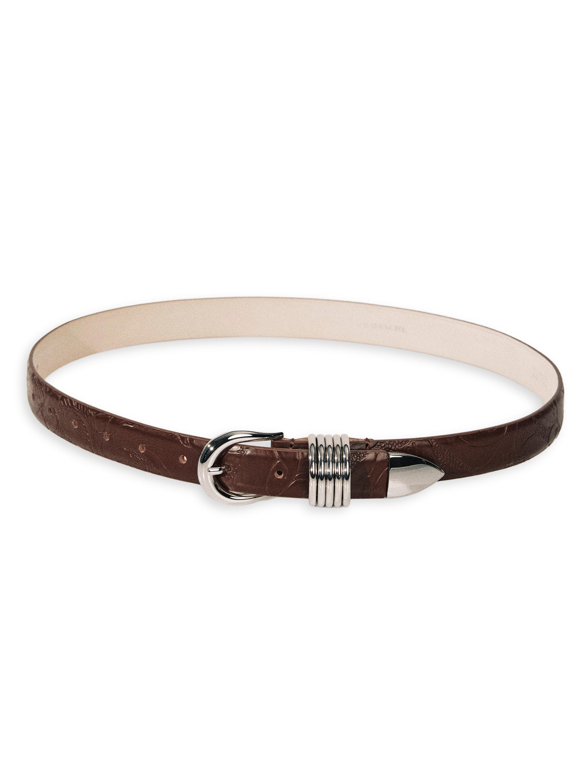 Déhanche Women's Hollyhock Floral-Embossed Leather Belt - Mahogany Silver | Thumbnail 2