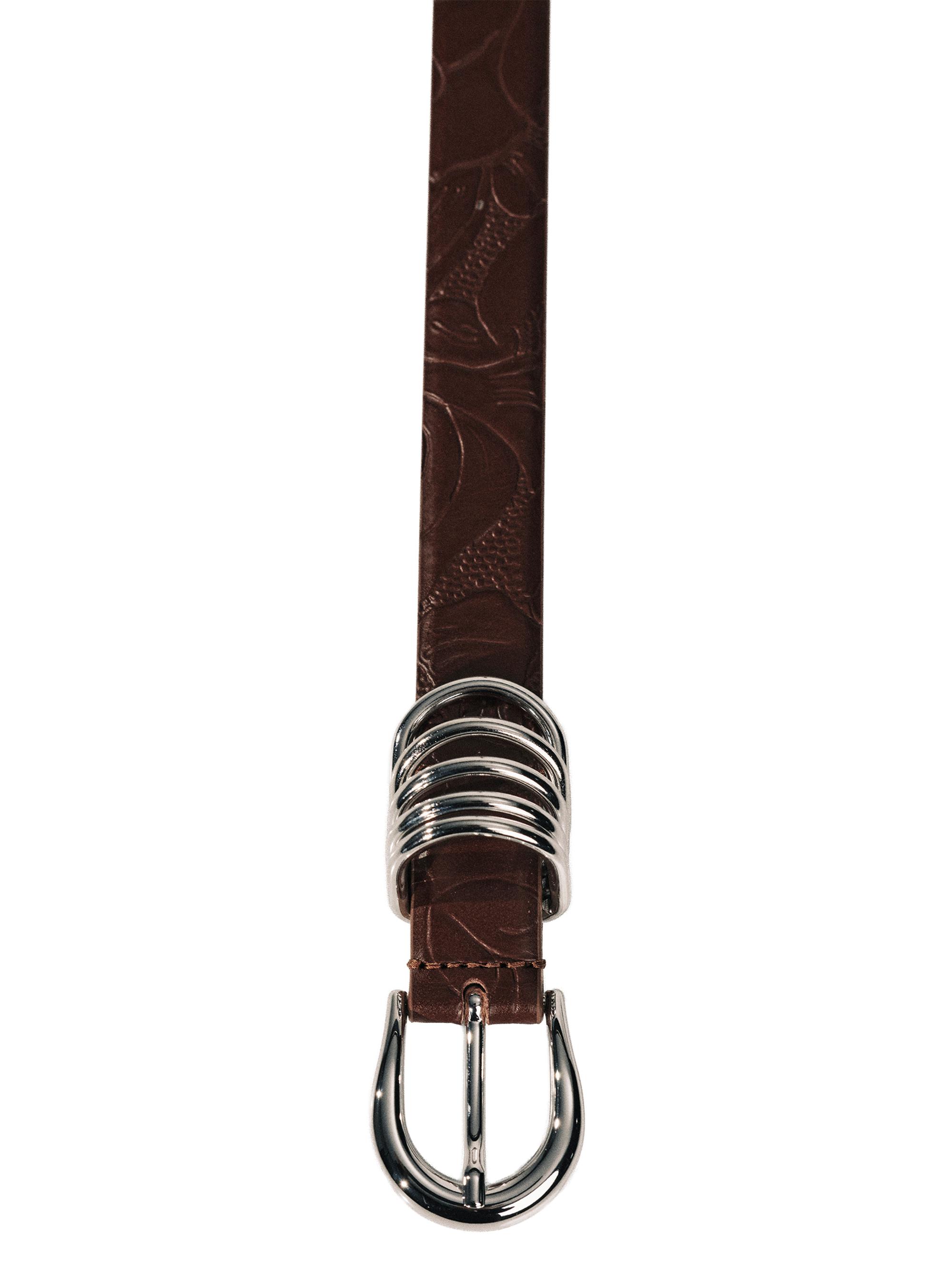 Déhanche Women's Hollyhock Floral-Embossed Leather Belt - Mahogany Silver | Thumbnail 3