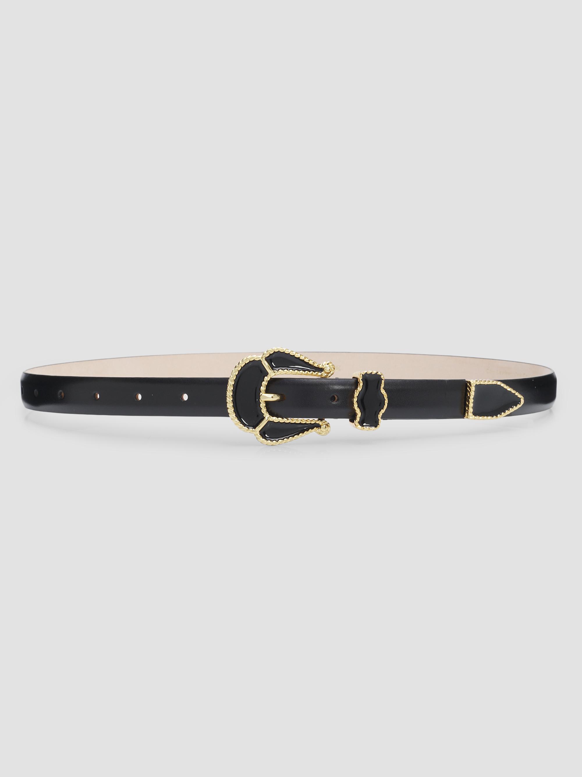 Déhanche Women's Santo Leather Belt with Enamel Buckle - Black Gold | Thumbnail 3
