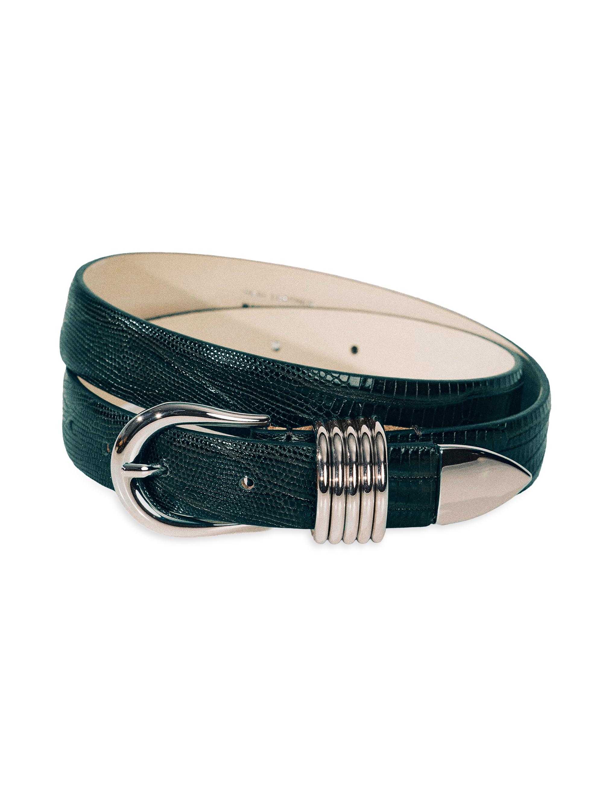 Déhanche Women's Hollyhock Lizard-Embossed Leather Belt - Green Snake - Women's Accessories