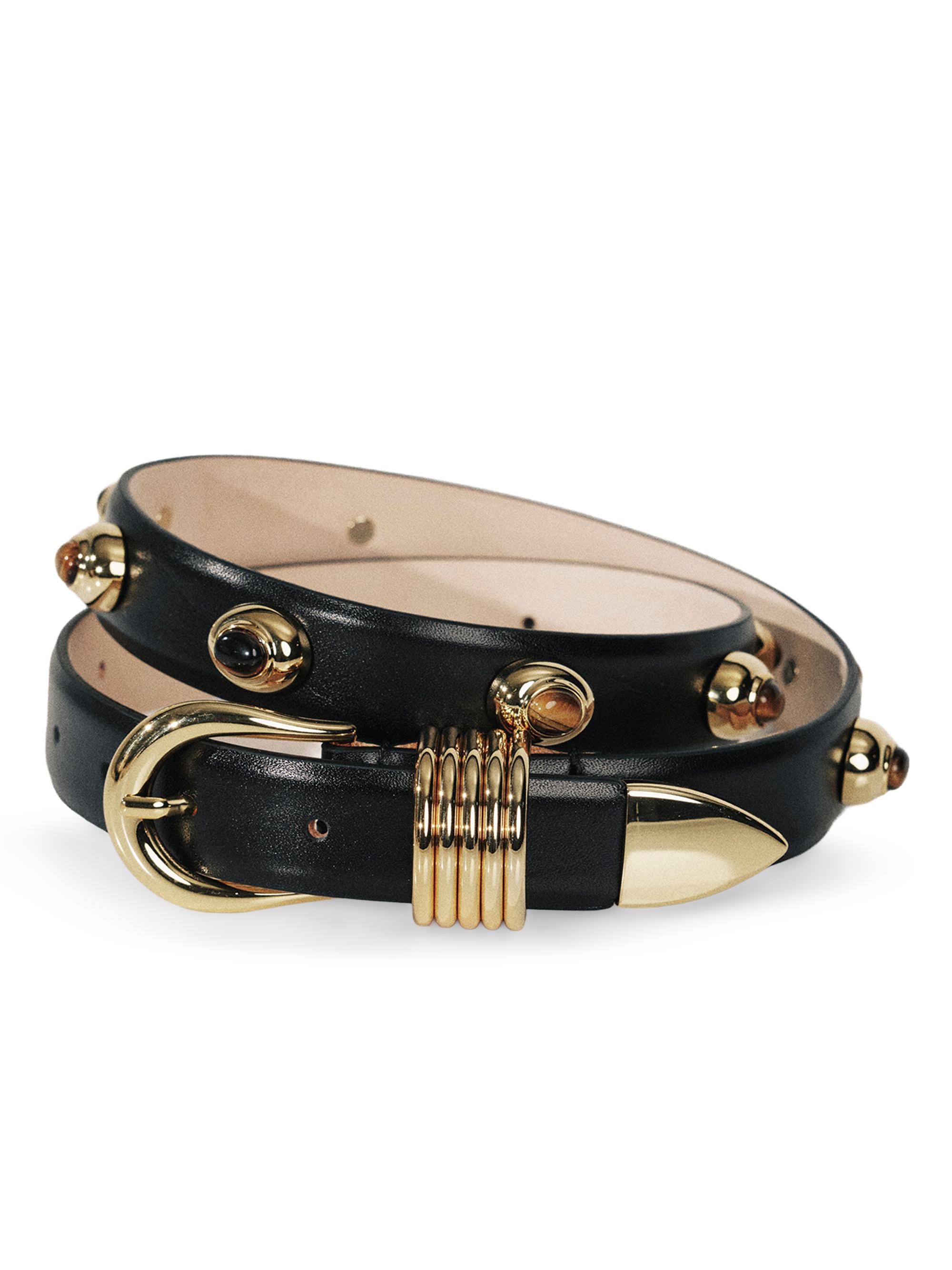 Déhanche Women's Hollyhock Embellished Leather Belt - Black Tigers Eye Gold