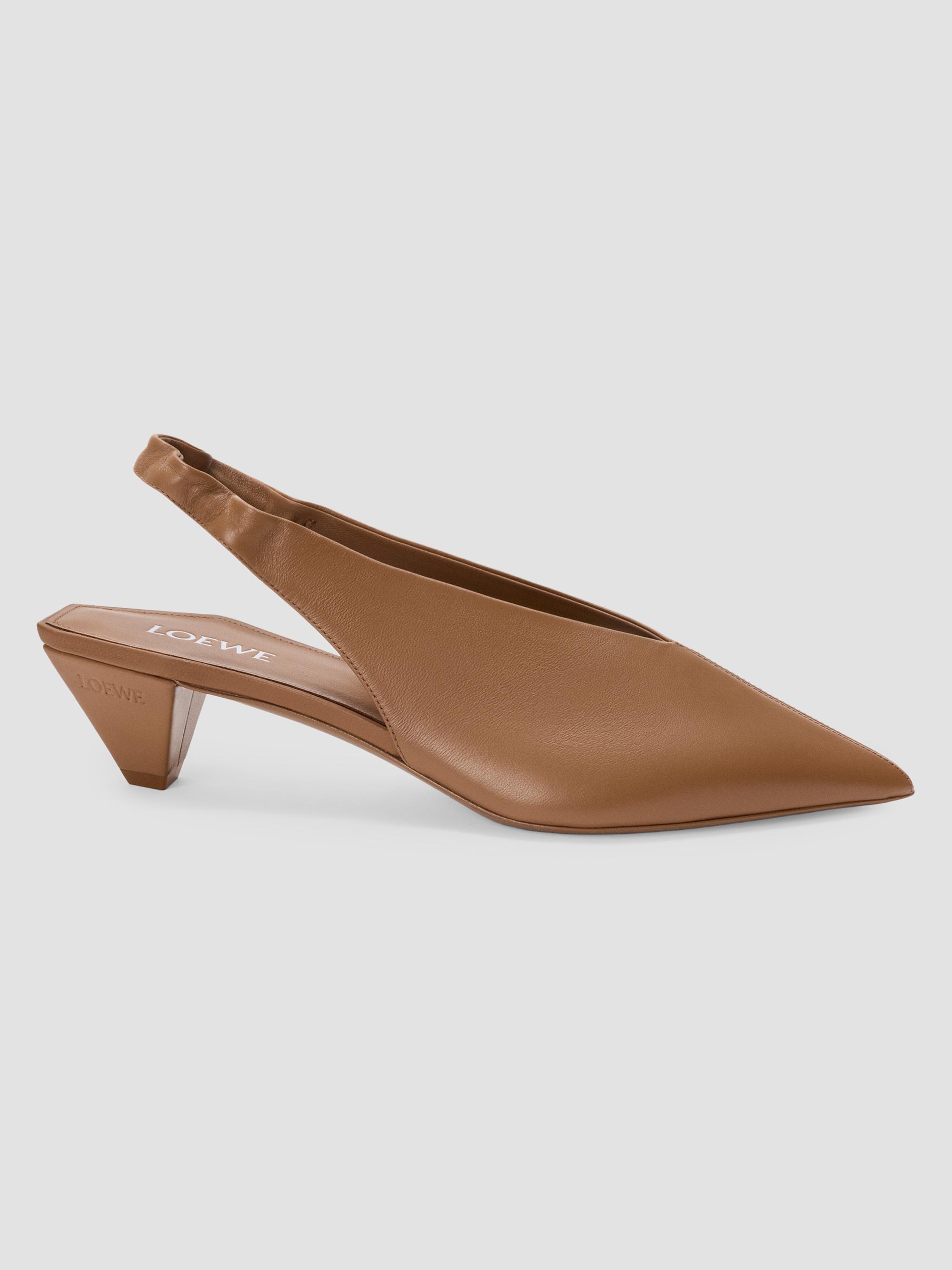 LOEWE Women's Origami Cubic 45MM Leather Slingback Pumps - Mocha | Thumbnail 6