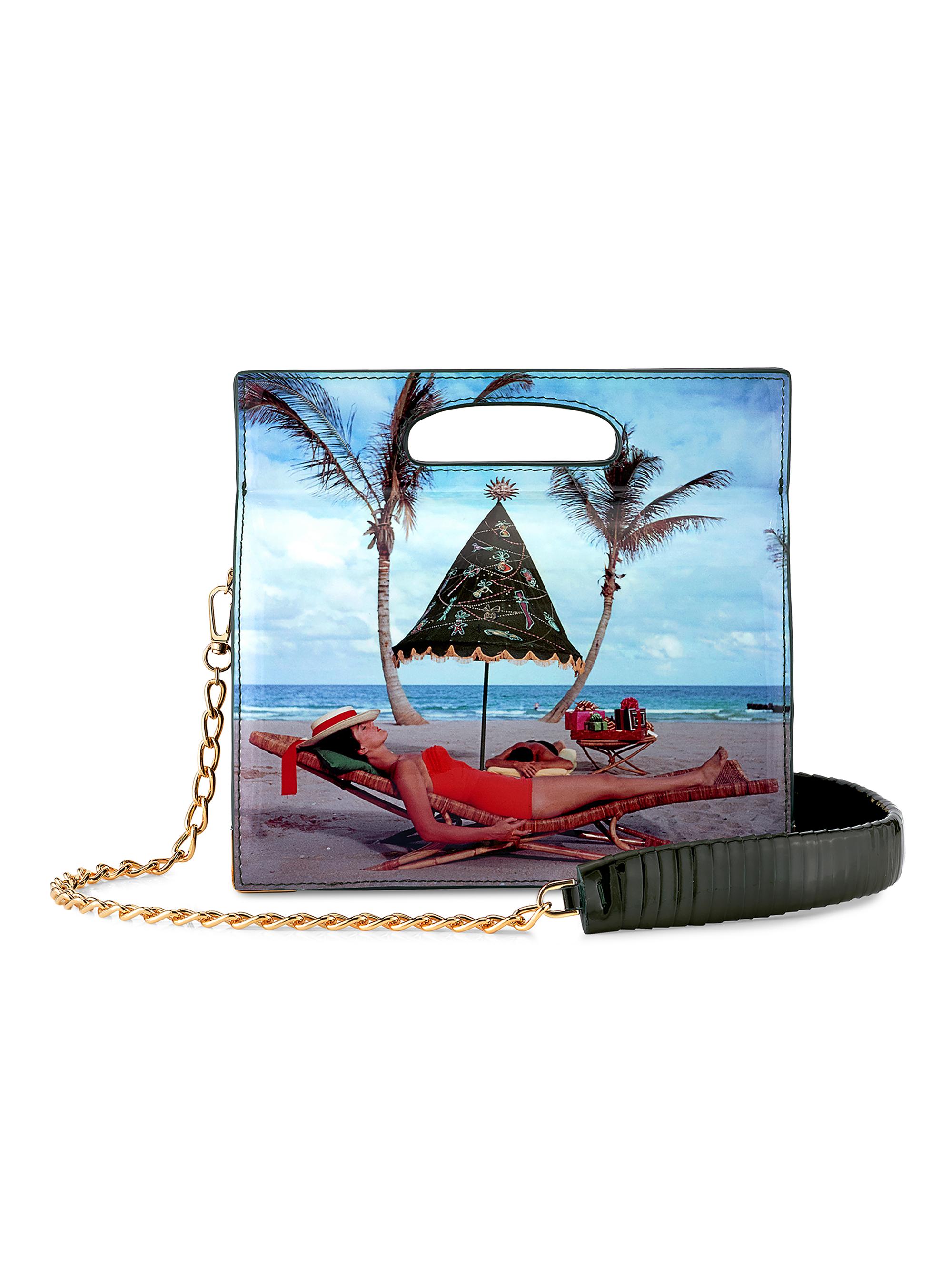 Tyler Ellis Women's Stella Top Handle Bag Tall Collaboration with Slim Aarons in Patent Leather with Gold Hardware - Slim Aarons Christmas