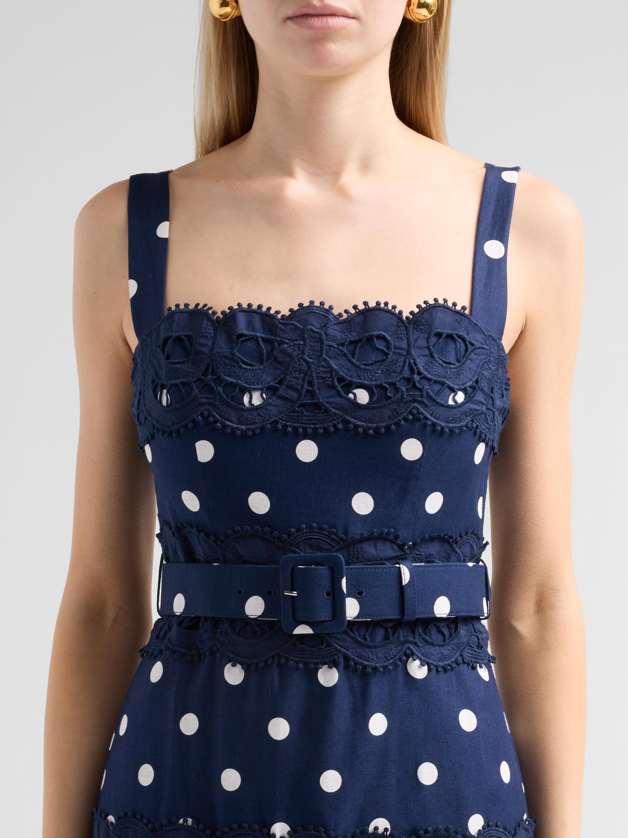Self-Portrait Women's Polka Dot Linen & Lace Midi Dress - Navy | Thumbnail 5
