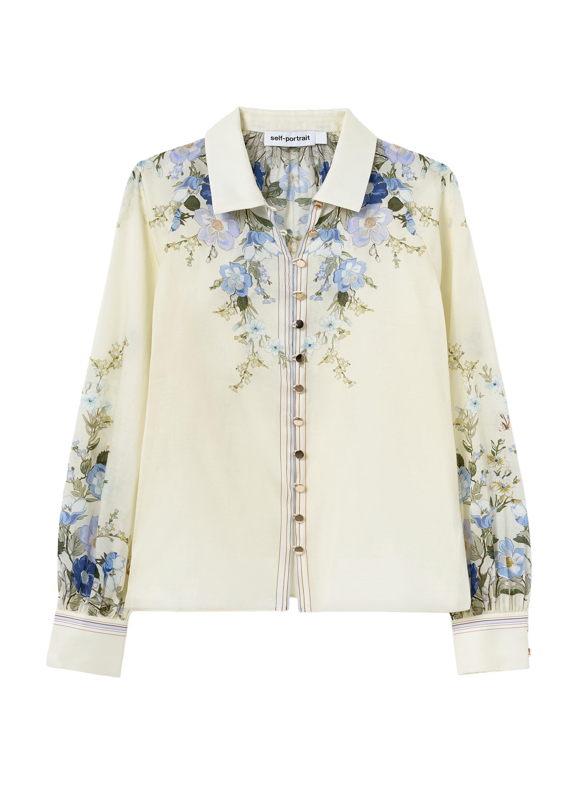 Self-Portrait Women's Floral Organza Button-Front Blouse - Yellow