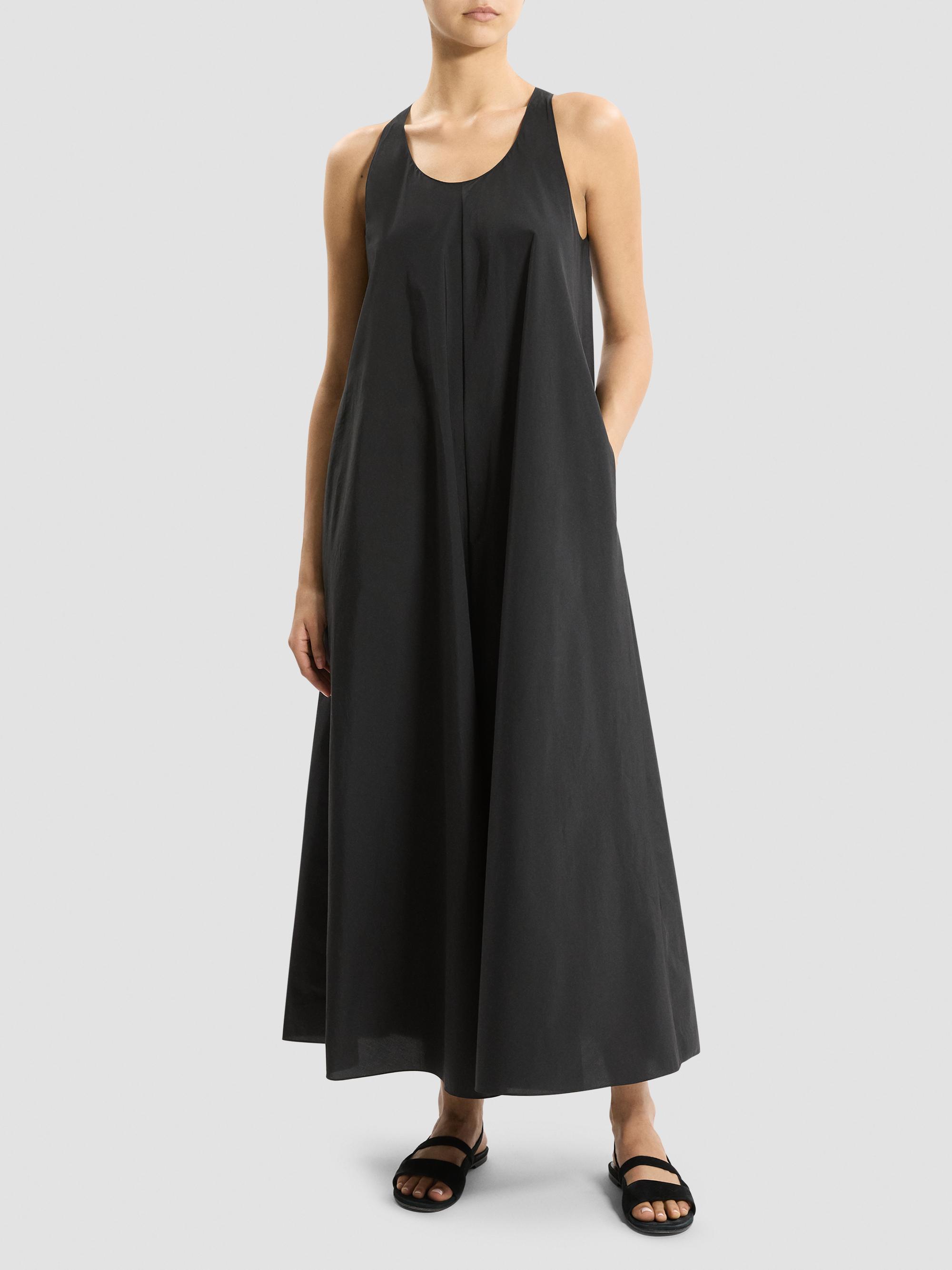 a line cotton maxi dress a line cotton dress Black Cotton Poplin A-Line Deep Neck Sleeveless Maxi  Dress 36" / Tall (5'7" and above)-parroquiadesanalbertomagno.com