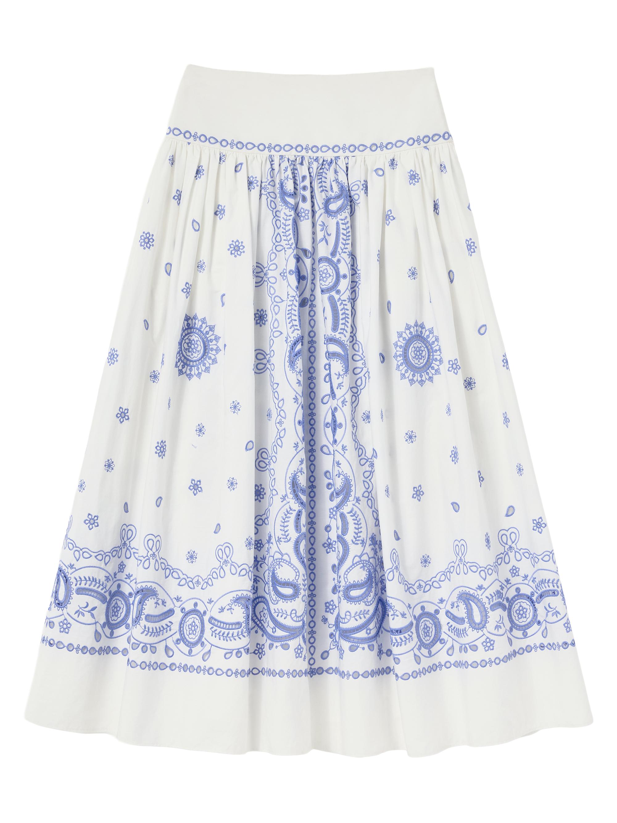 Self-Portrait Women's Bandana Embroidered Midi Skirt - White