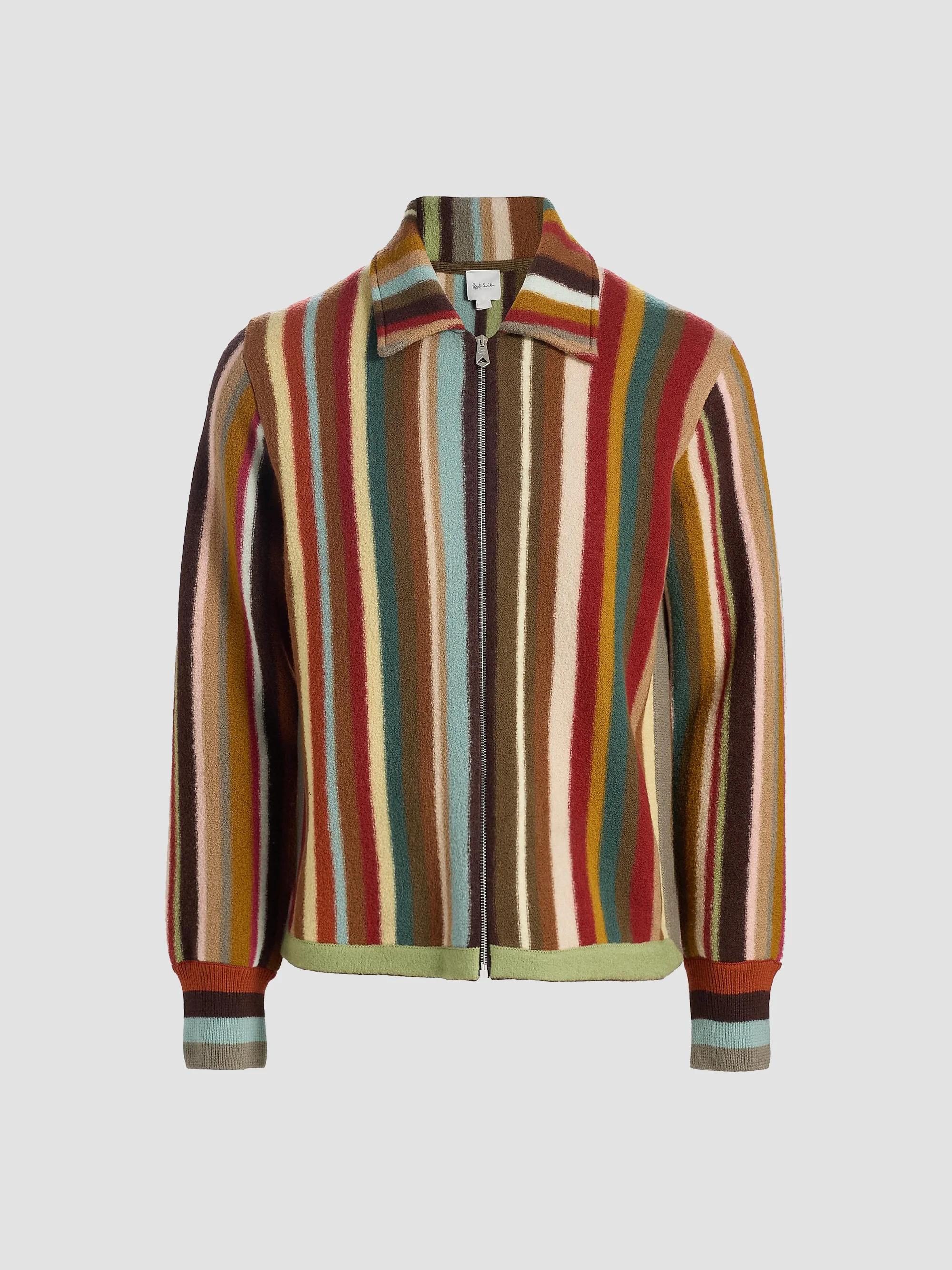 Paul Smith Men's Striped Wool Zip-Front Cardigan - Multicoloured - Size Small