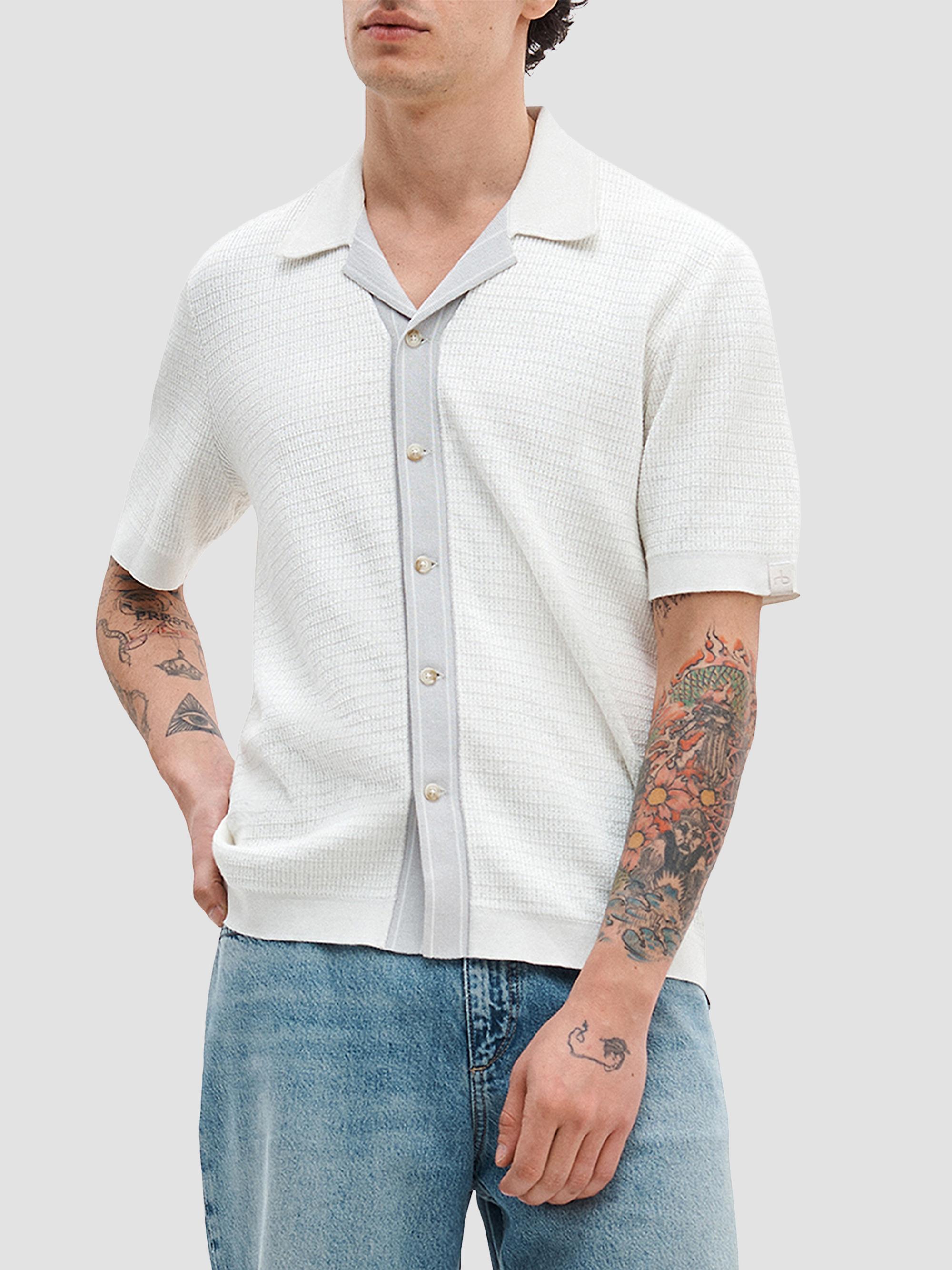 rag & bone Men's Harvey Knit Camp Shirt - Chalk | Thumbnail 3